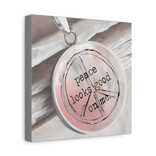 Peace Looks Good on Me Wall Art – Modern Peace Sign Canvas, Inspirational Quote Home Décor for Bedroom, Yoga Space, or Office