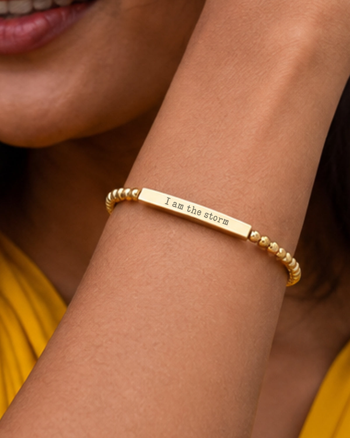 I Am the Storm Micro-Text Dainty Beaded Bracelet