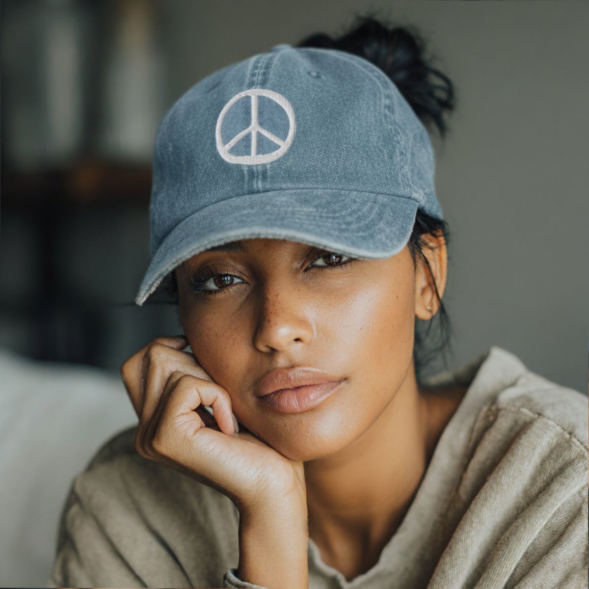 Denim Hat - Embroidered Peace Looks Good on Me Hat