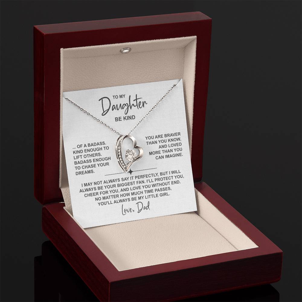 To My Daughter – Heart Necklace (Be Kind Message Card) in 14K White Gold or 18K Gold Finish