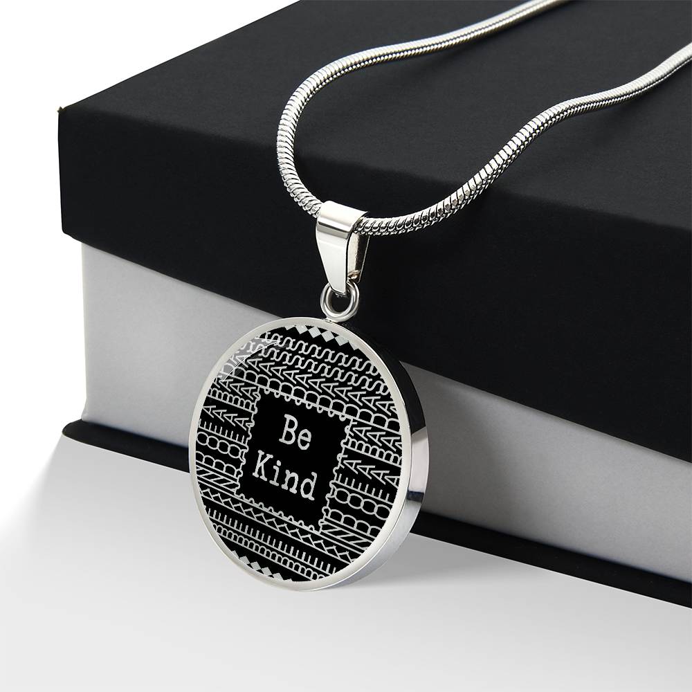 Be Kind of a Badass necklace in polished steel on gift box