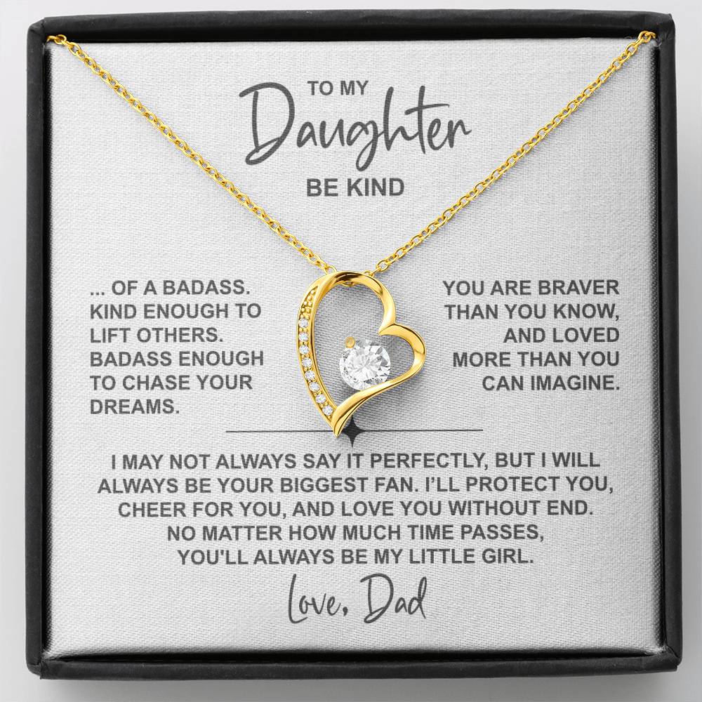 To My Daughter – Heart Necklace (Be Kind Message Card) in 14K White Gold or 18K Gold Finish