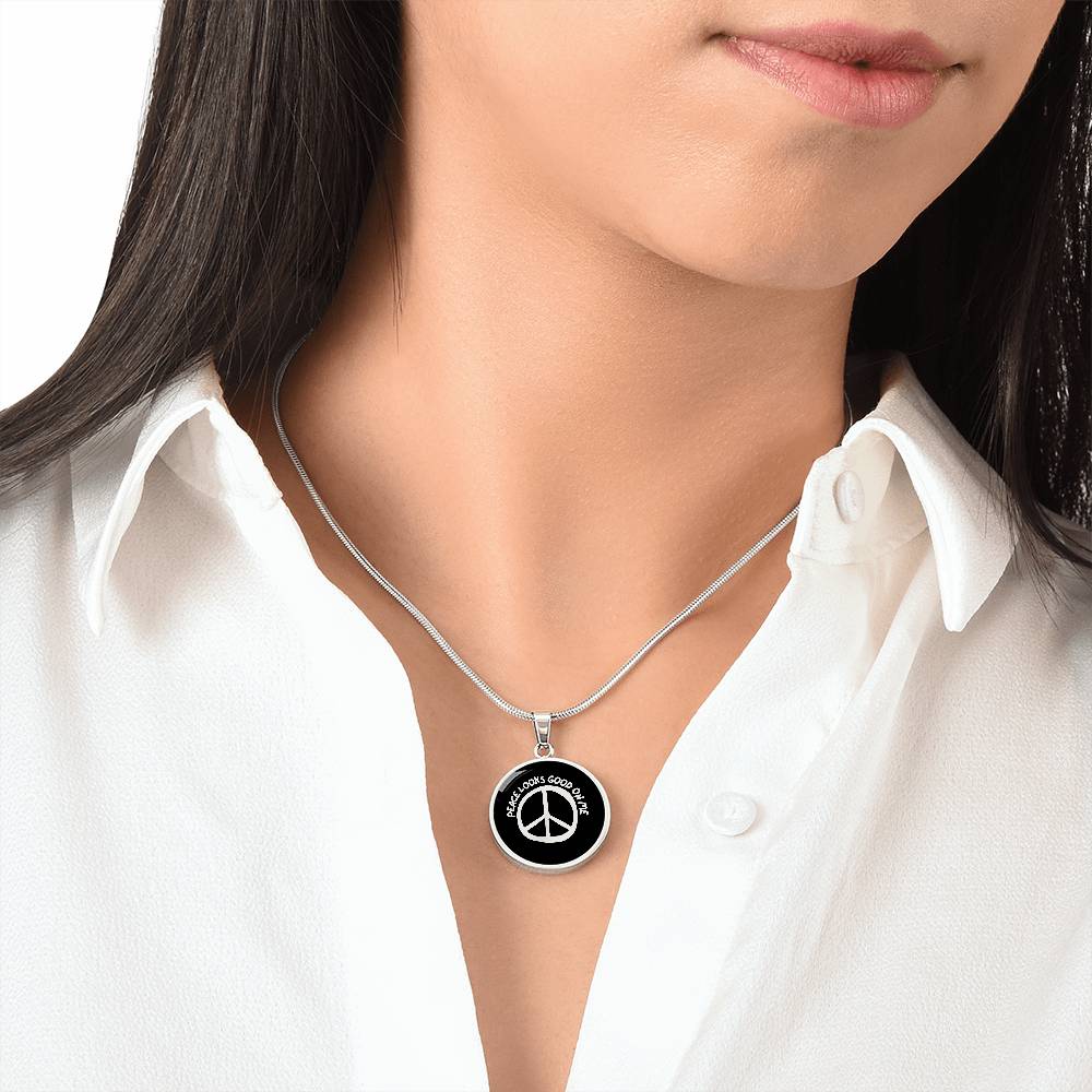Go storm yourself Peace Looks Good On Me Necklace (Black Pendant)