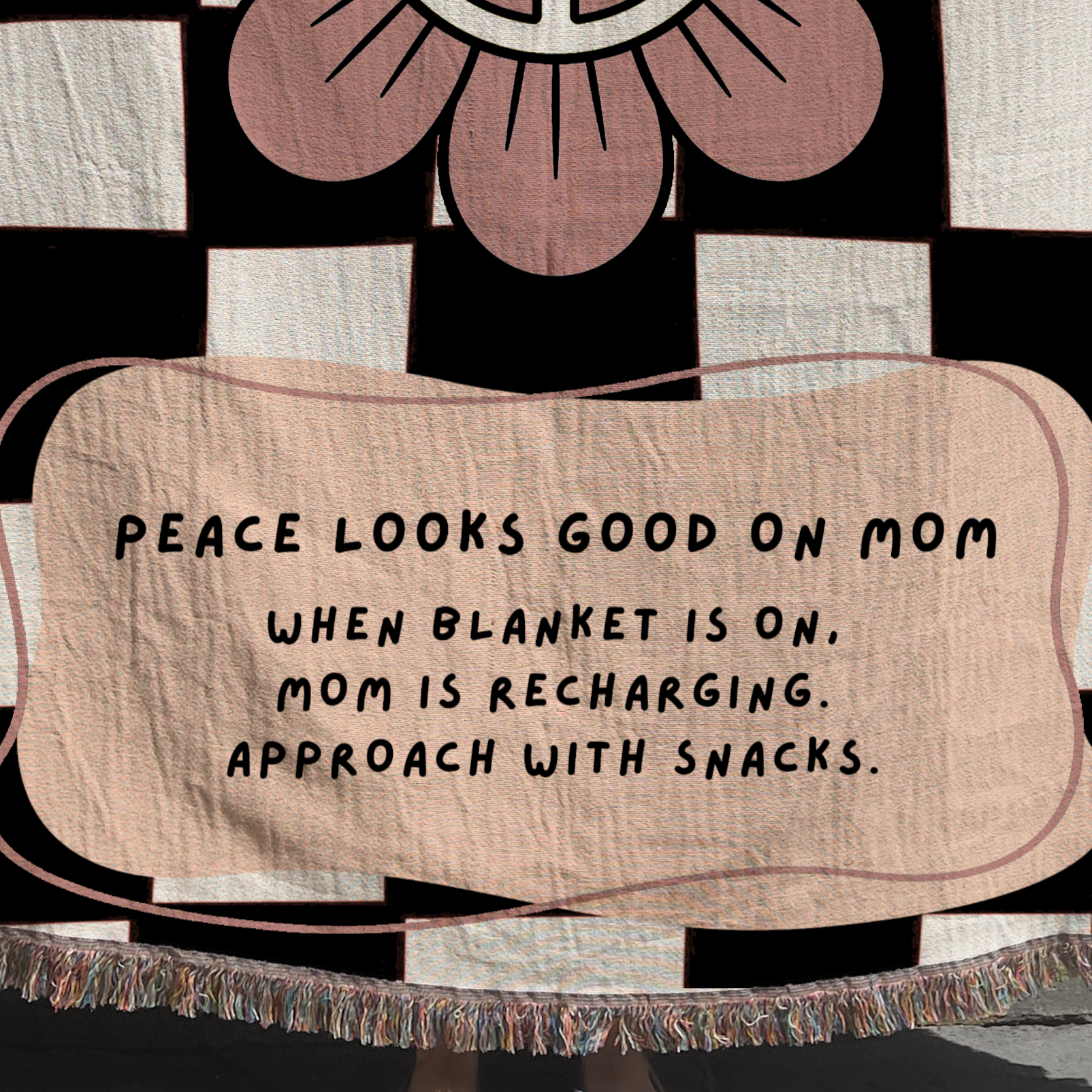 Peace Looks Good on Mom – Funny Woven Blanket for Mom | Boho Throw, Cozy Couch Blanket
