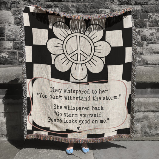 “Go Storm Yourself – Peace Looks Good On Me” Personalized Cozy Cotton Throw Blanket