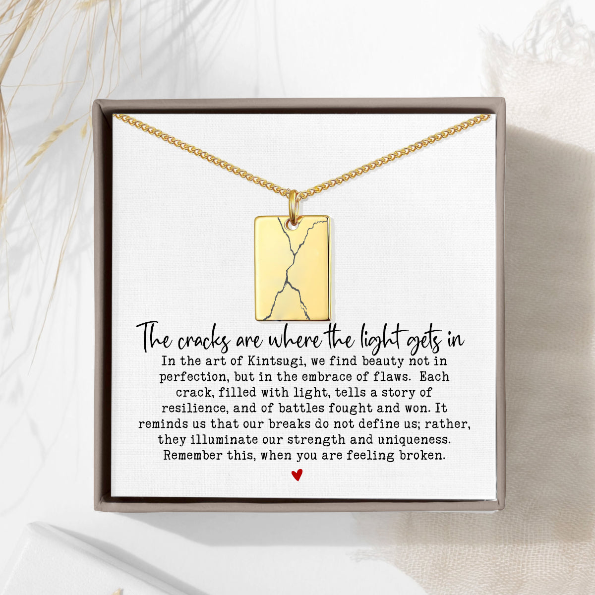 Kintsugi Necklace – “The Cracks Are Where the Light Gets In” Pendant for Healing & Self-Love