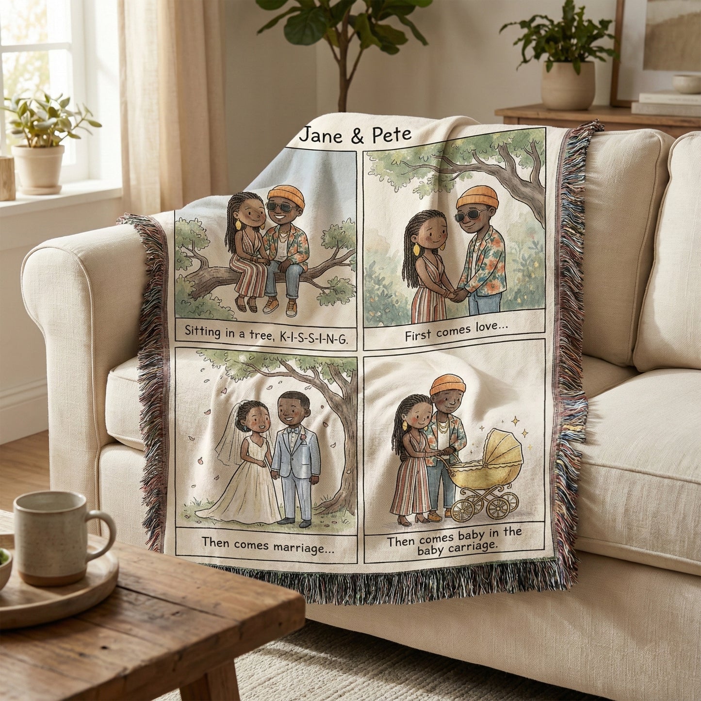 Personalized Love Story Blanket | Custom Cartoon Couple Comic | Wedding & Anniversary Gift