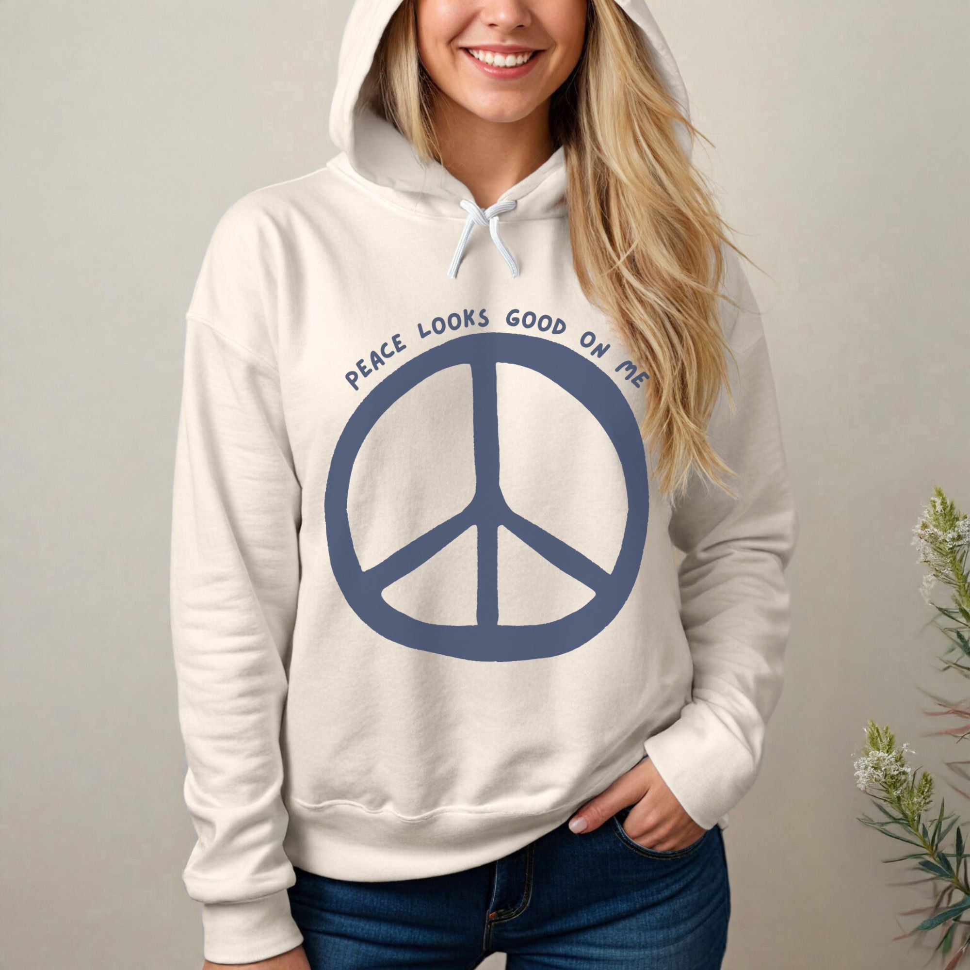 Unisex hoodie streetwear with peace message graphic