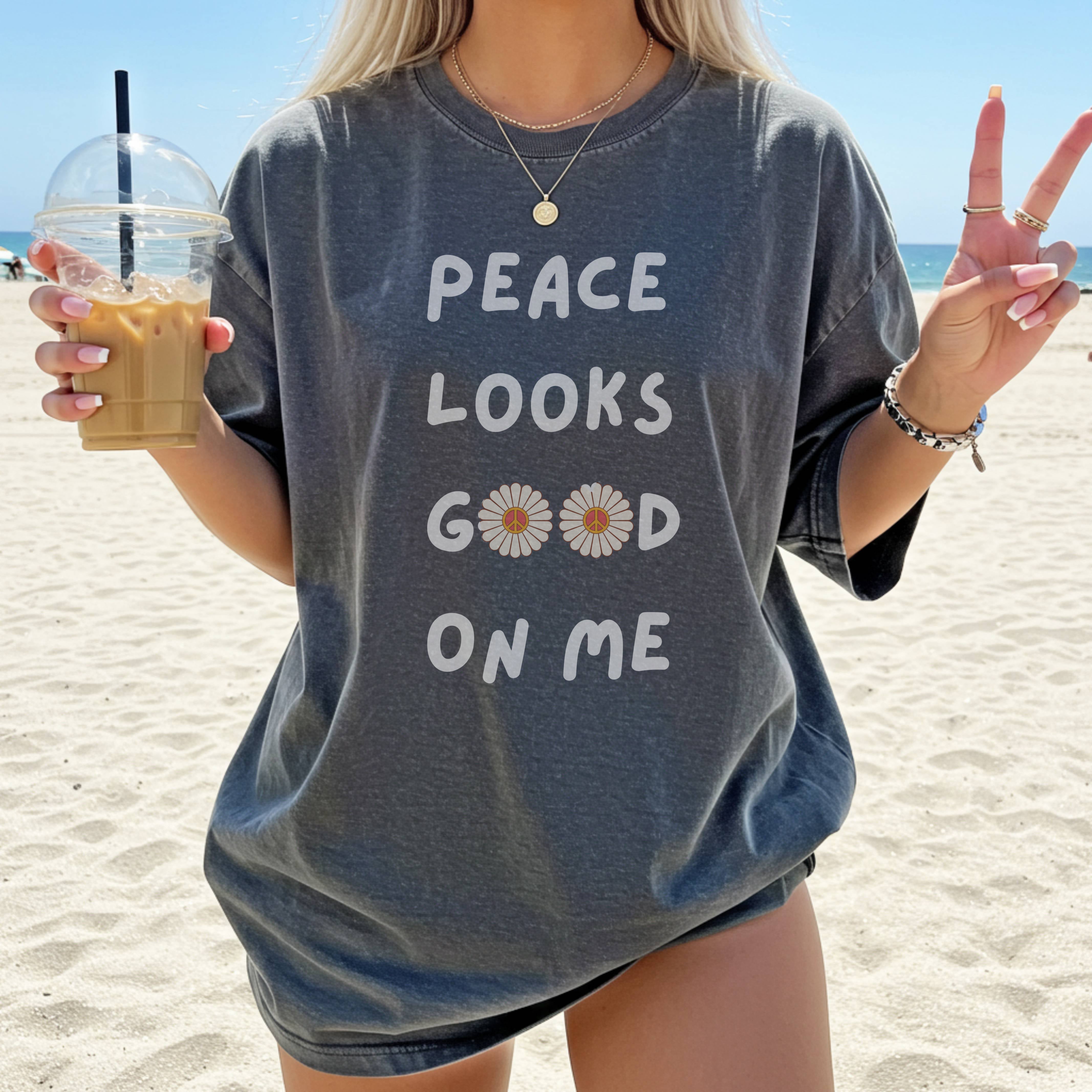 Peace Looks Good On Me Comfort Colors® Shirt – Retro Daisy Tee, Mindful Beach Vibes, Mental Health