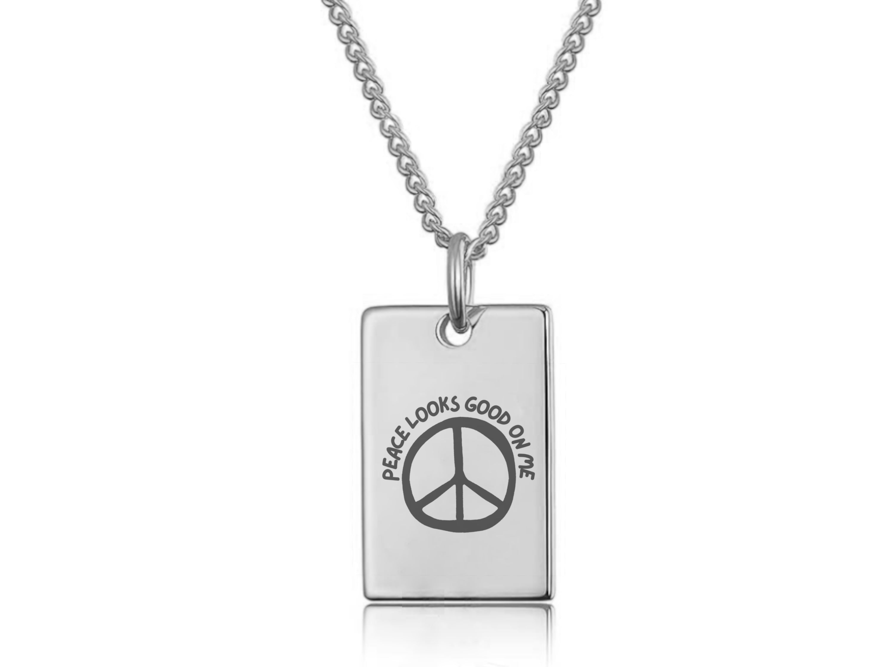 Peace Looks Good on Me Necklace – Gold Plated Tag Pendant with Peace Sign & Affirmation