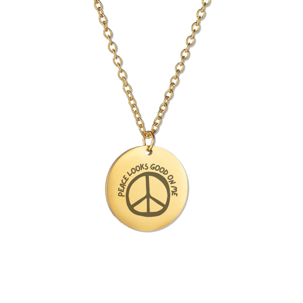 Peace Looks Good on Me Necklace – Gold Plated Round Pendant with Peace Sign & Affirmation (Copy)