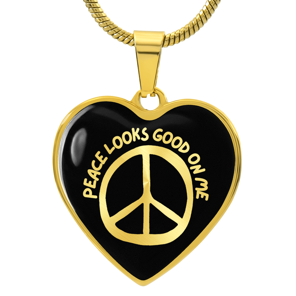 Peace Looks Good On Me - 18k Gold Plated Steel Heart Pendant Necklace