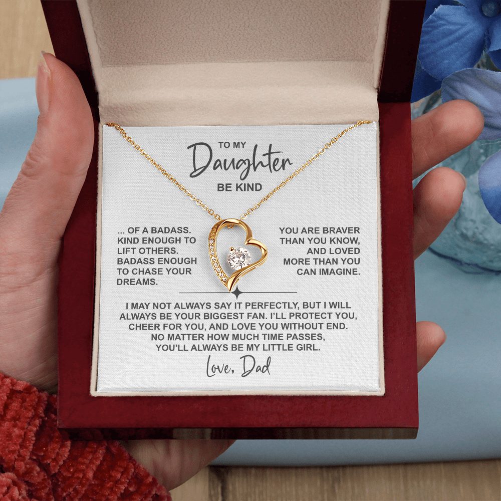 To My Daughter – Heart Necklace (Be Kind Message Card) in 14K White Gold or 18K Gold Finish