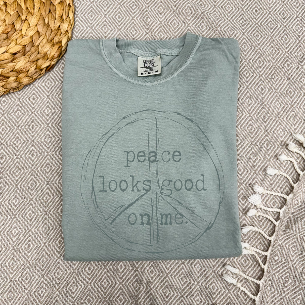 Peace Looks Good on Me T-Shirt – Comfort Colors Butter & Bay | Imperfectly Zen Tee