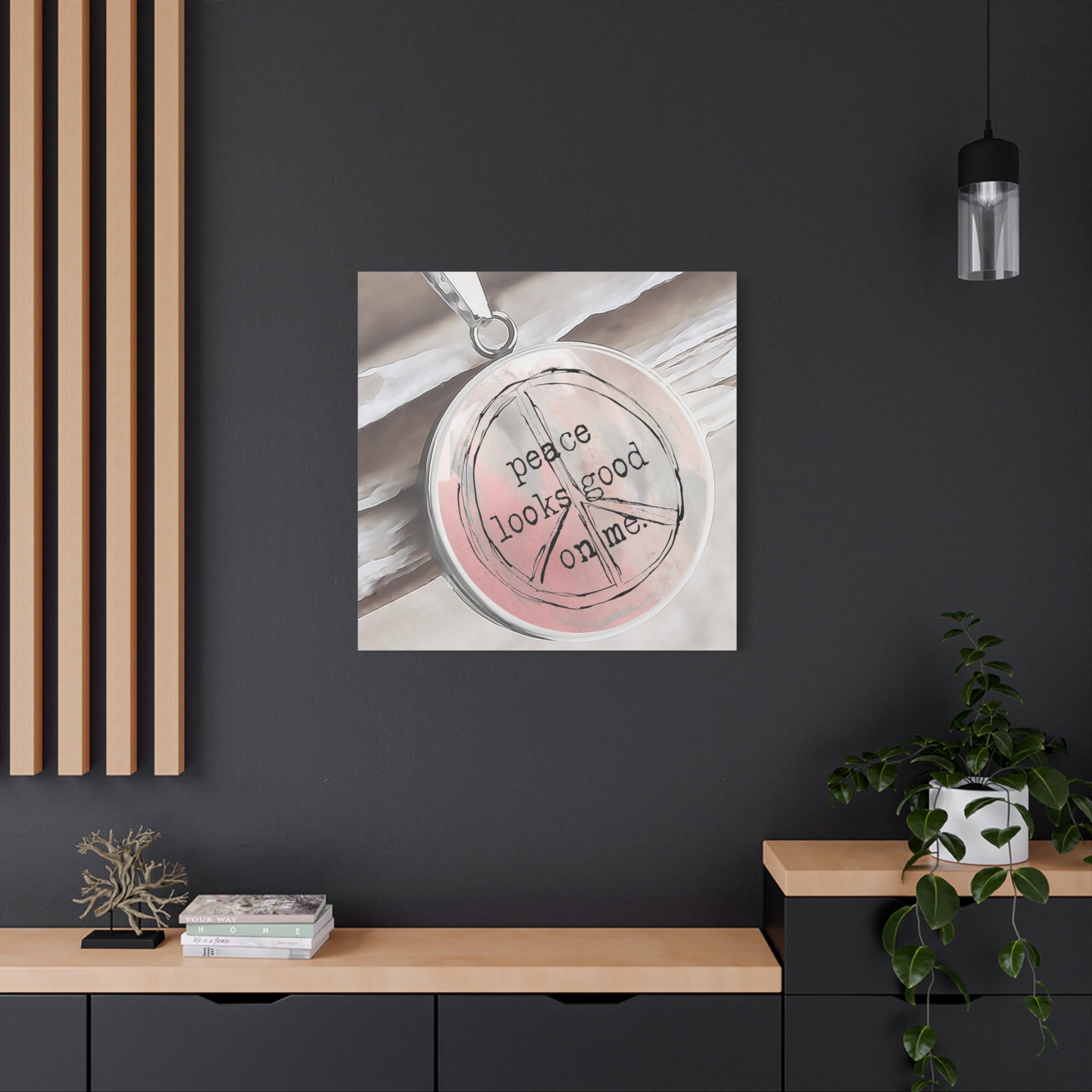 Peace Looks Good on Me Wall Art – Modern Peace Sign Canvas, Inspirational Quote Home Décor for Bedroom, Yoga Space, or Office