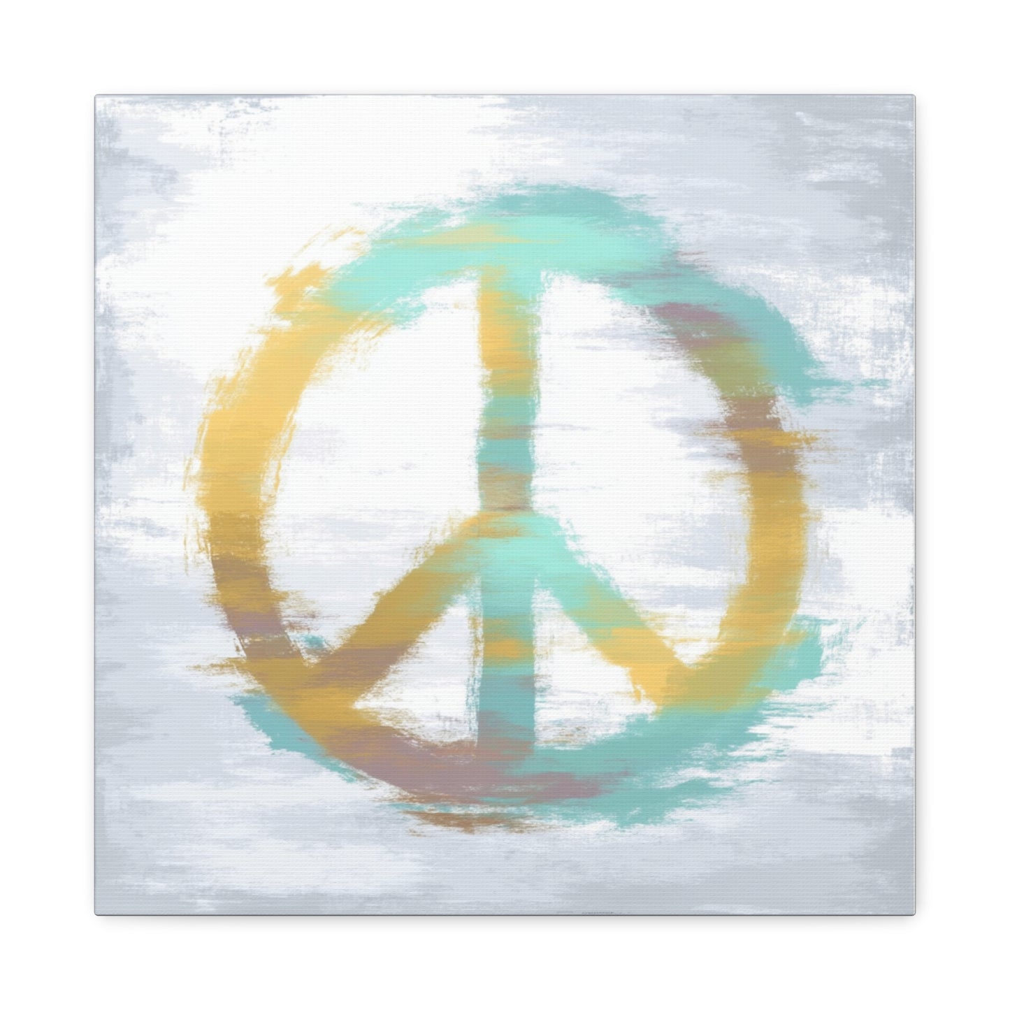 Echoes of Calm Peace Sign Matte Canvas Wall Art — Aqua & Gold Abstract