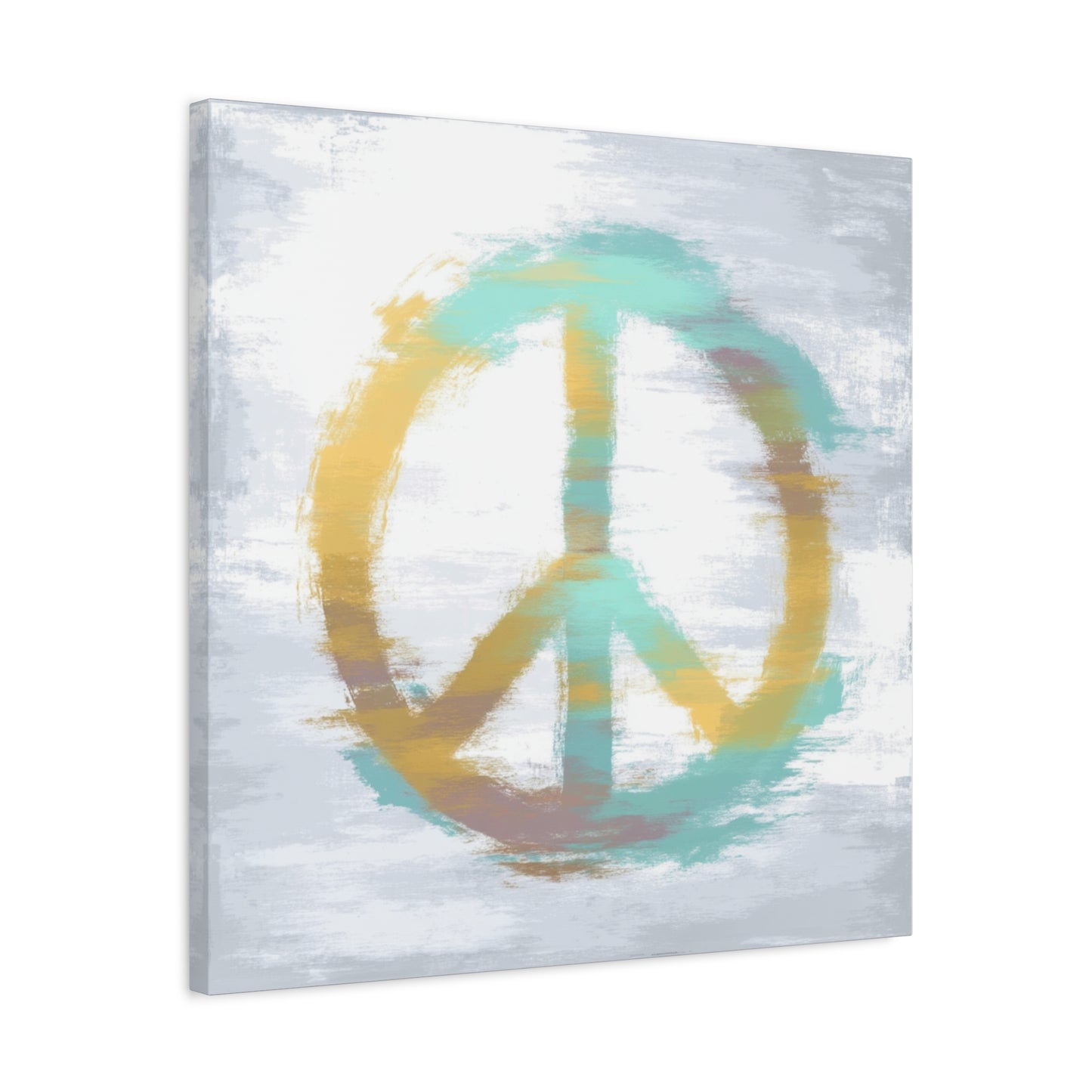 Echoes of Calm Peace Sign Matte Canvas Wall Art — Aqua & Gold Abstract