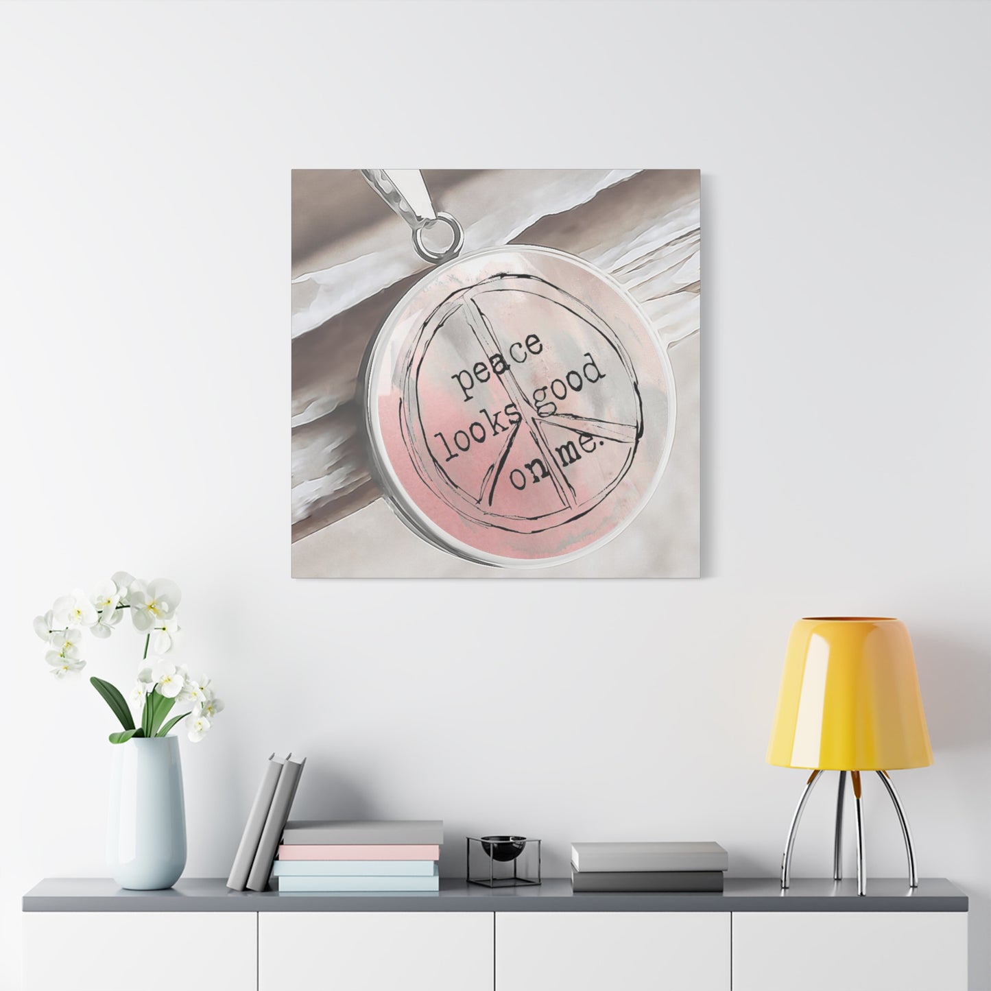 Peace Looks Good on Me Wall Art – Modern Peace Sign Canvas, Inspirational Quote Home Décor for Bedroom, Yoga Space, or Office