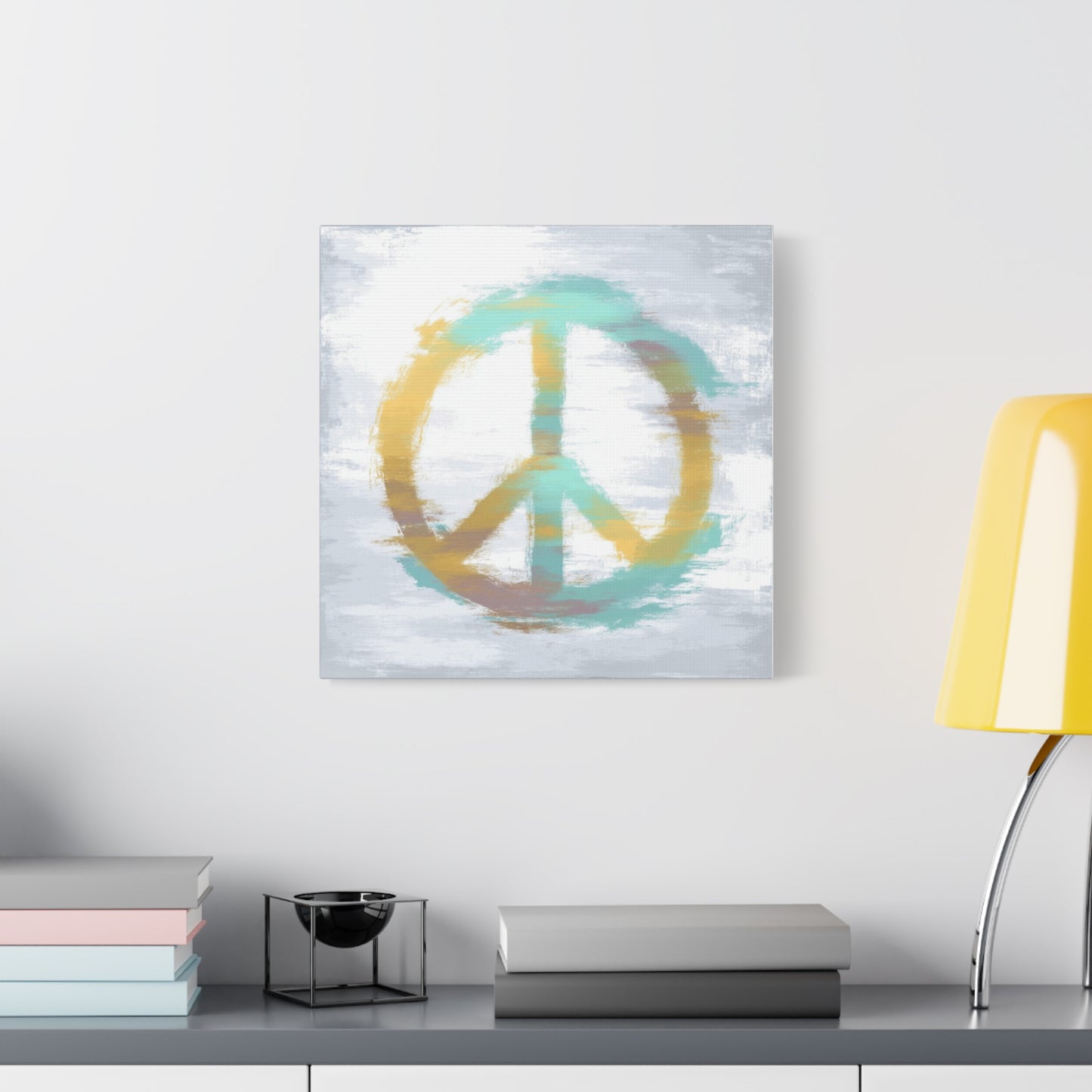 Echoes of Calm Peace Sign Matte Canvas Wall Art — Aqua & Gold Abstract