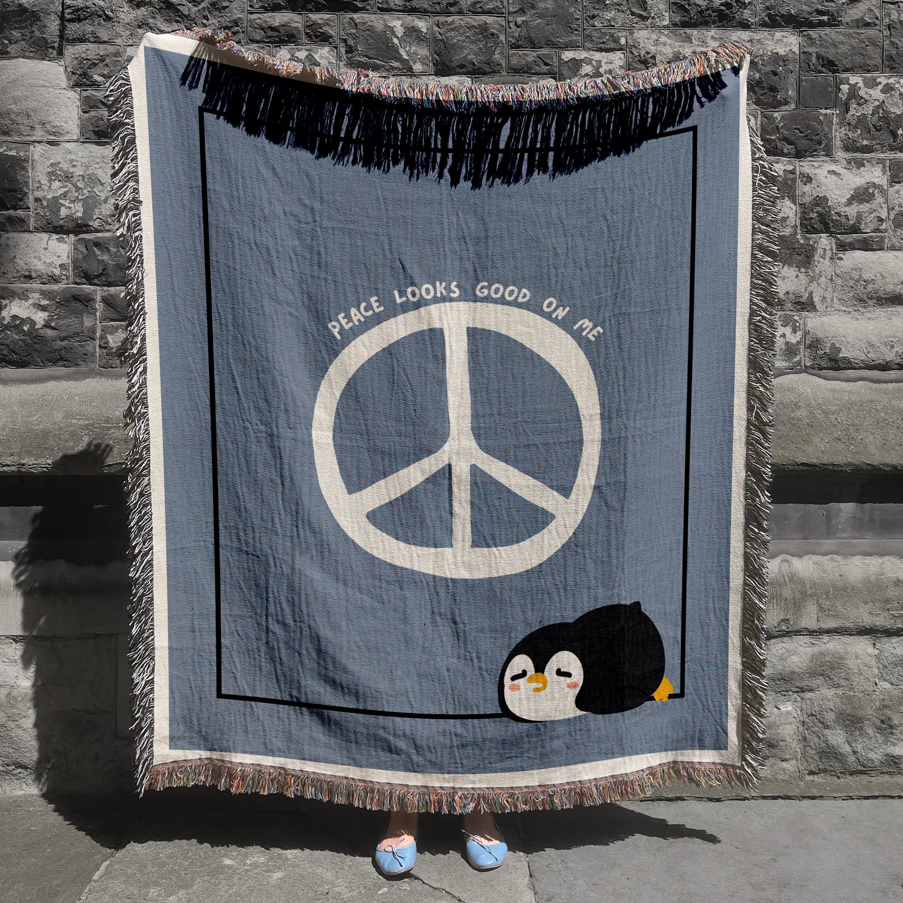 Personalized Peace Looks Good On Me Woven Blanket – 100% Cotton Heirloom Throw - 50''x60''
