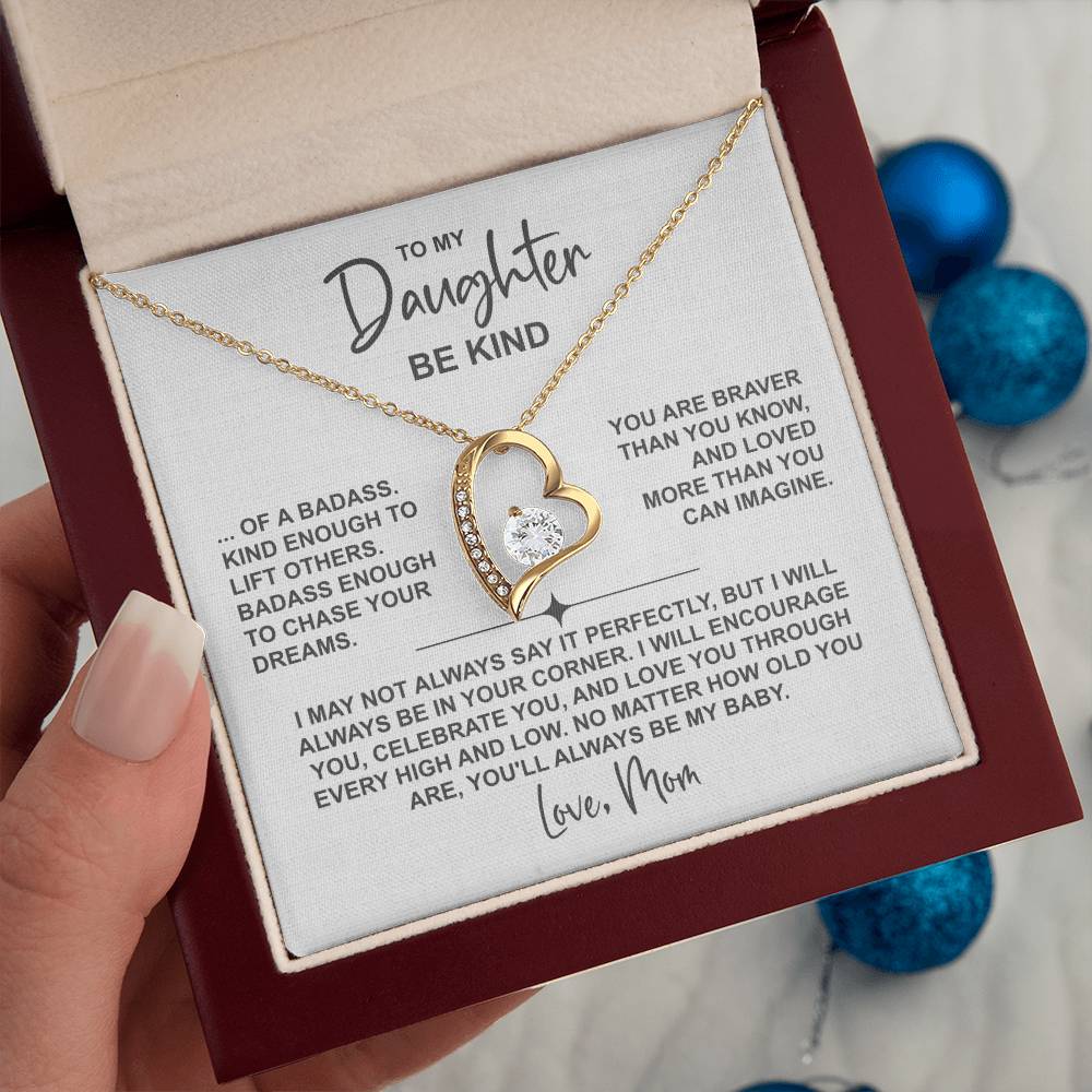 To My Daughter – Be Kind Heart Necklace From Mom (Be Kind Message Card) in 14K White Gold or 18K Gold Finish