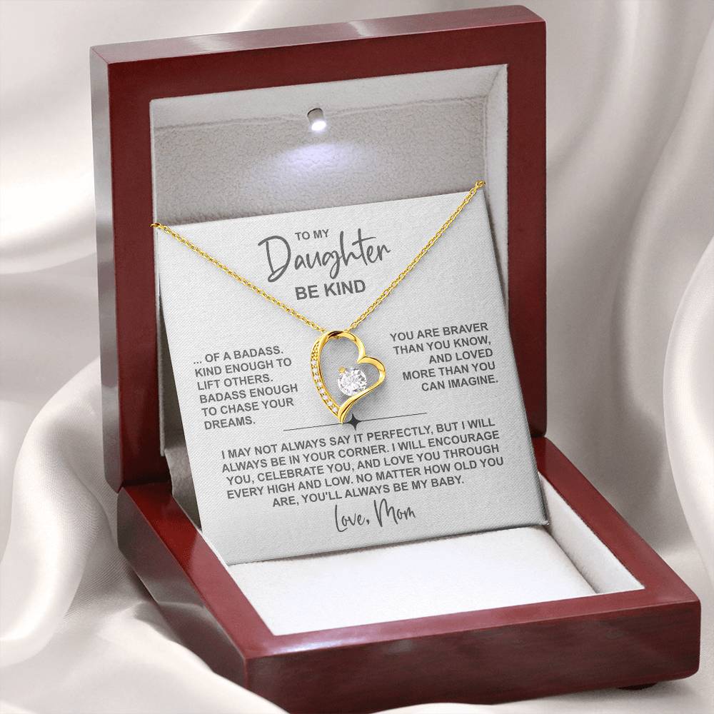 To My Daughter – Be Kind Heart Necklace From Mom (Be Kind Message Card) in 14K White Gold or 18K Gold Finish