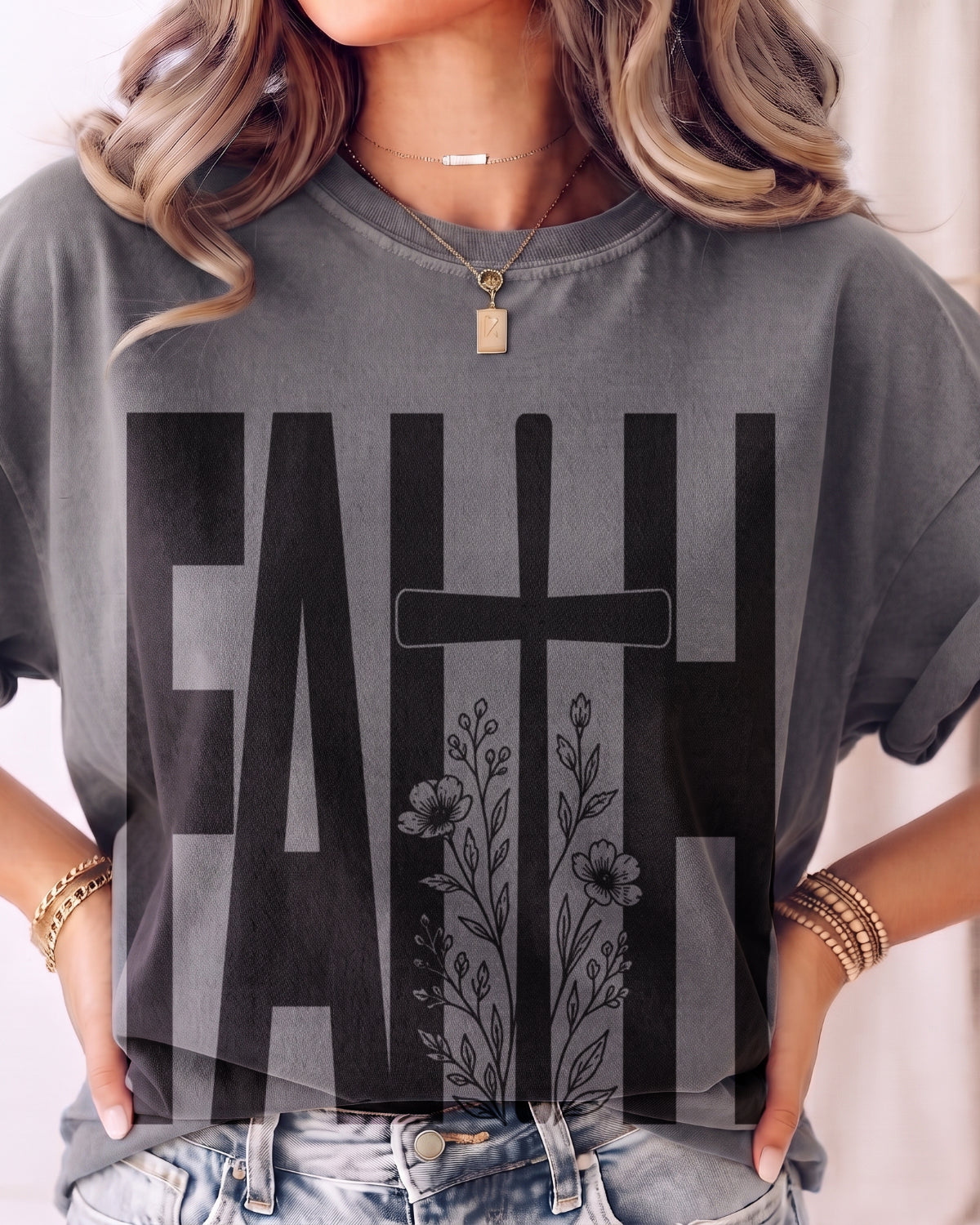 FAITH — Cross & Wildflowers Graphic Shirt
