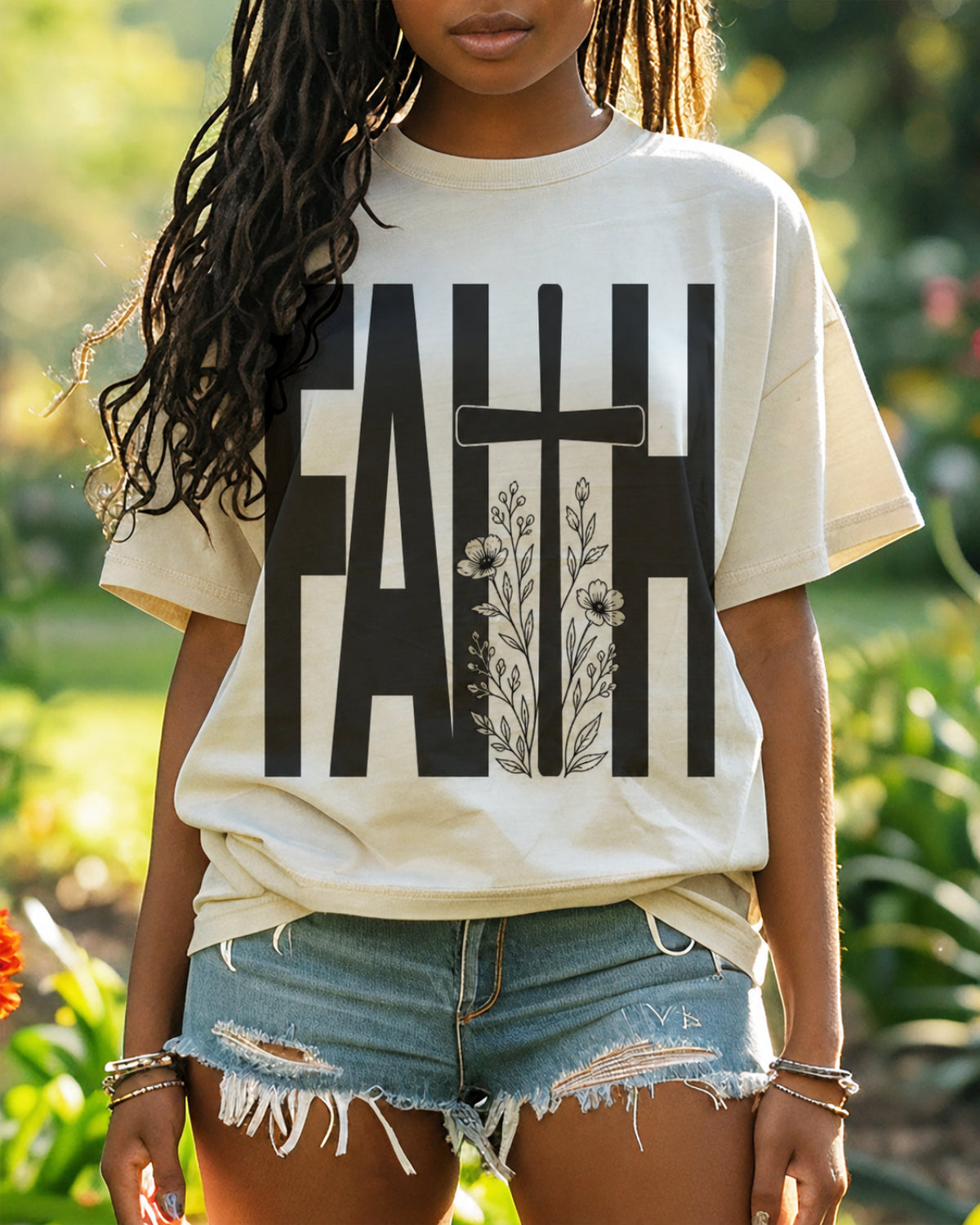 FAITH — Cross & Wildflowers Graphic Shirt
