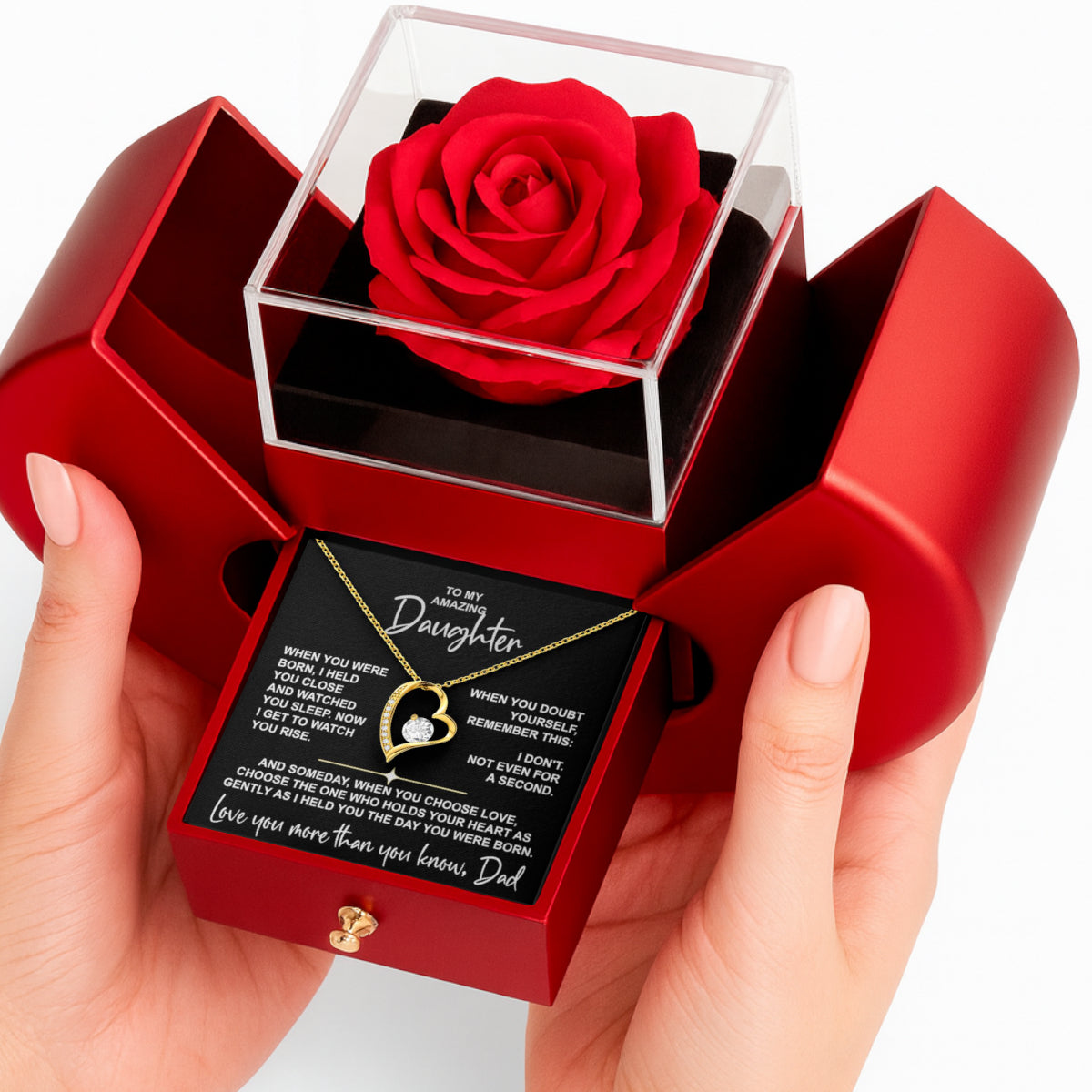 To My Daughter — When You Were Born" Keepsake Rose Box & Necklace