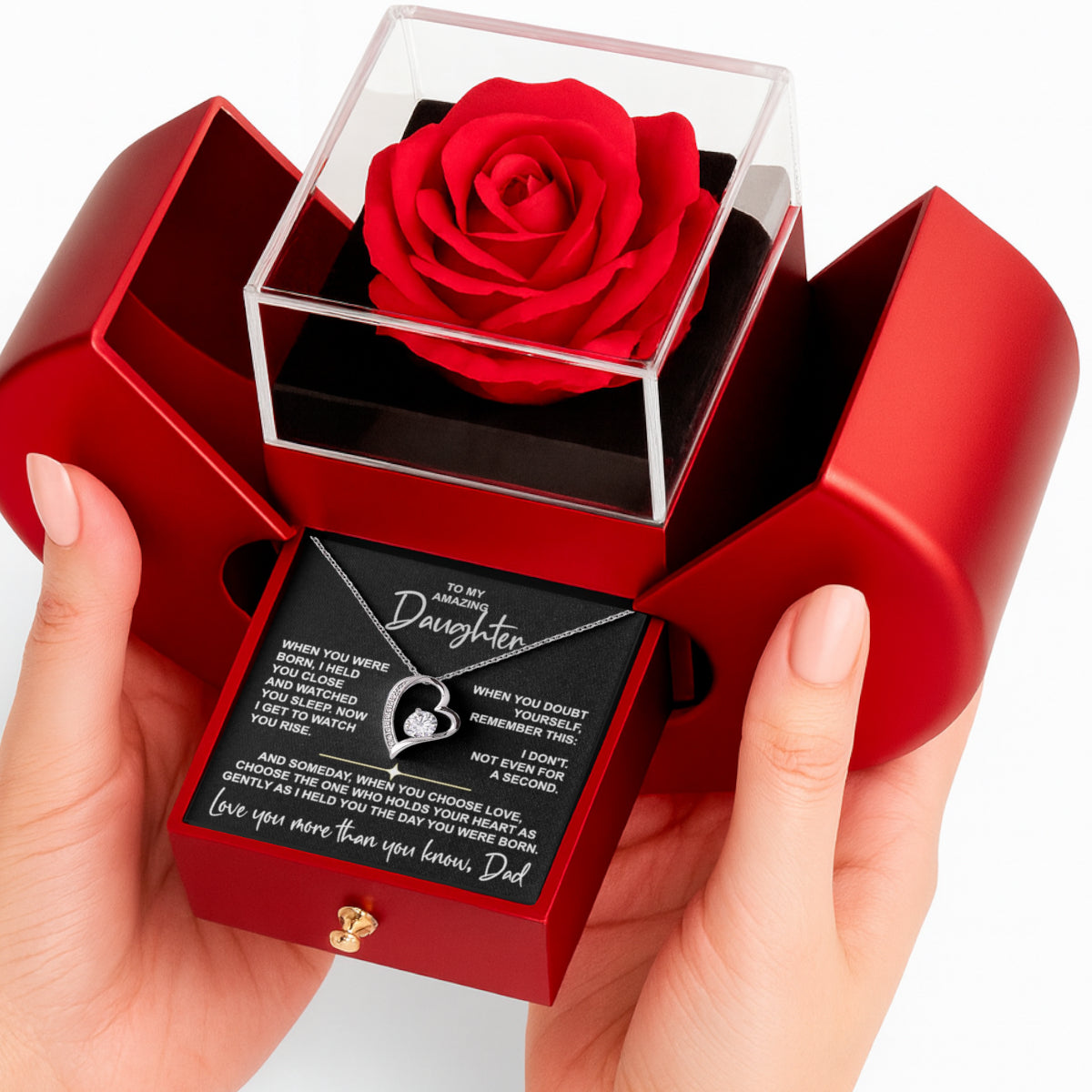 To My Daughter — When You Were Born" Keepsake Rose Box & Necklace