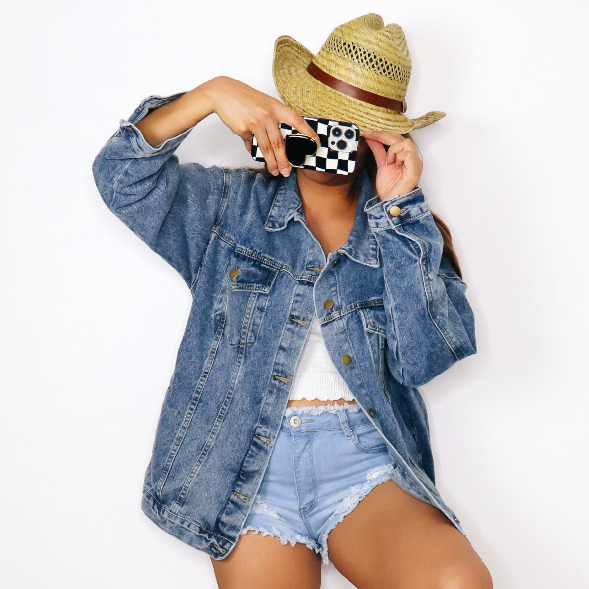 Peace Looks Good on Me Denim Jacket – Vintage Wash Jean Jacket with Peace Symbol