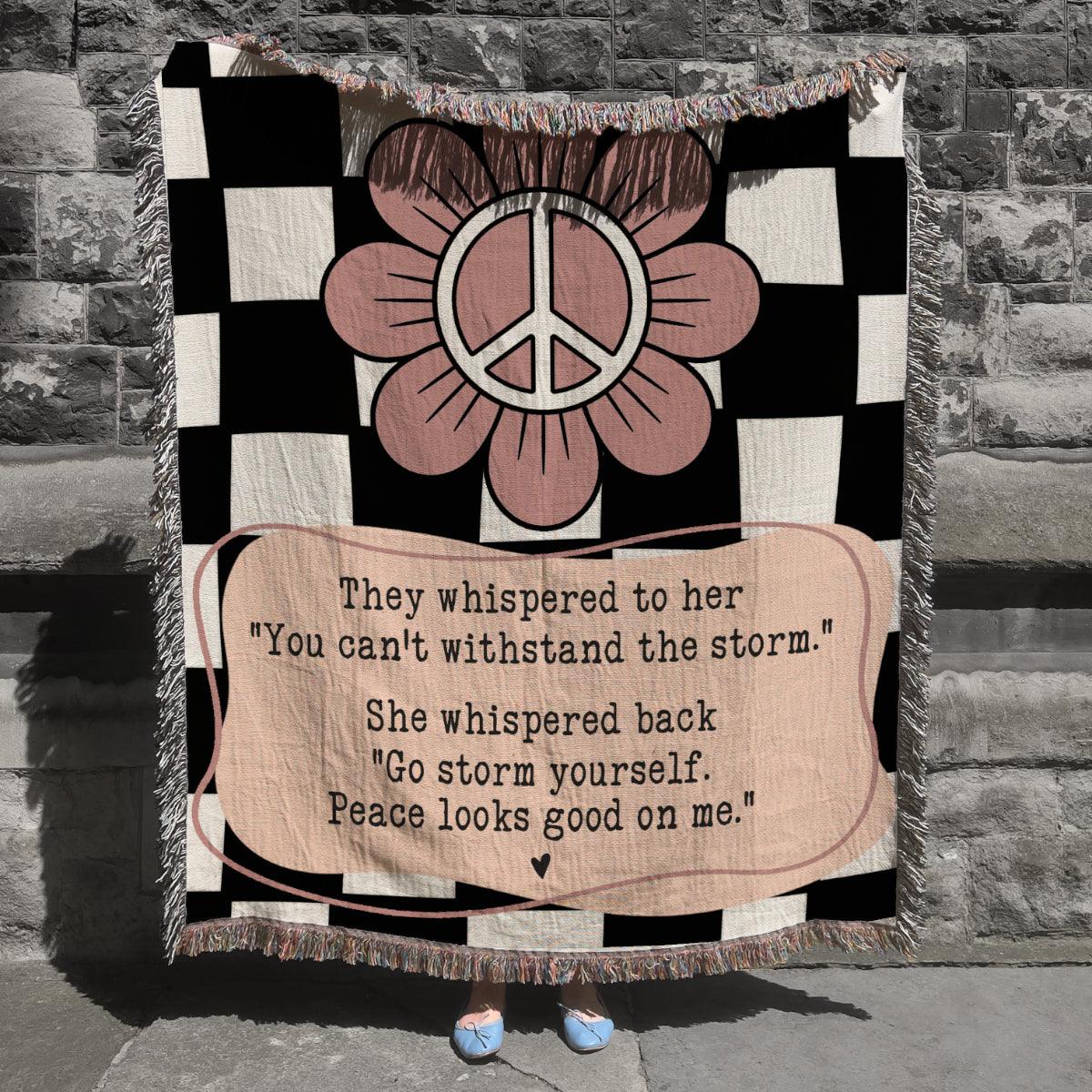 “Go Storm Yourself – Peace Looks Good On Me” Personalized Cozy Cotton Throw Blanket