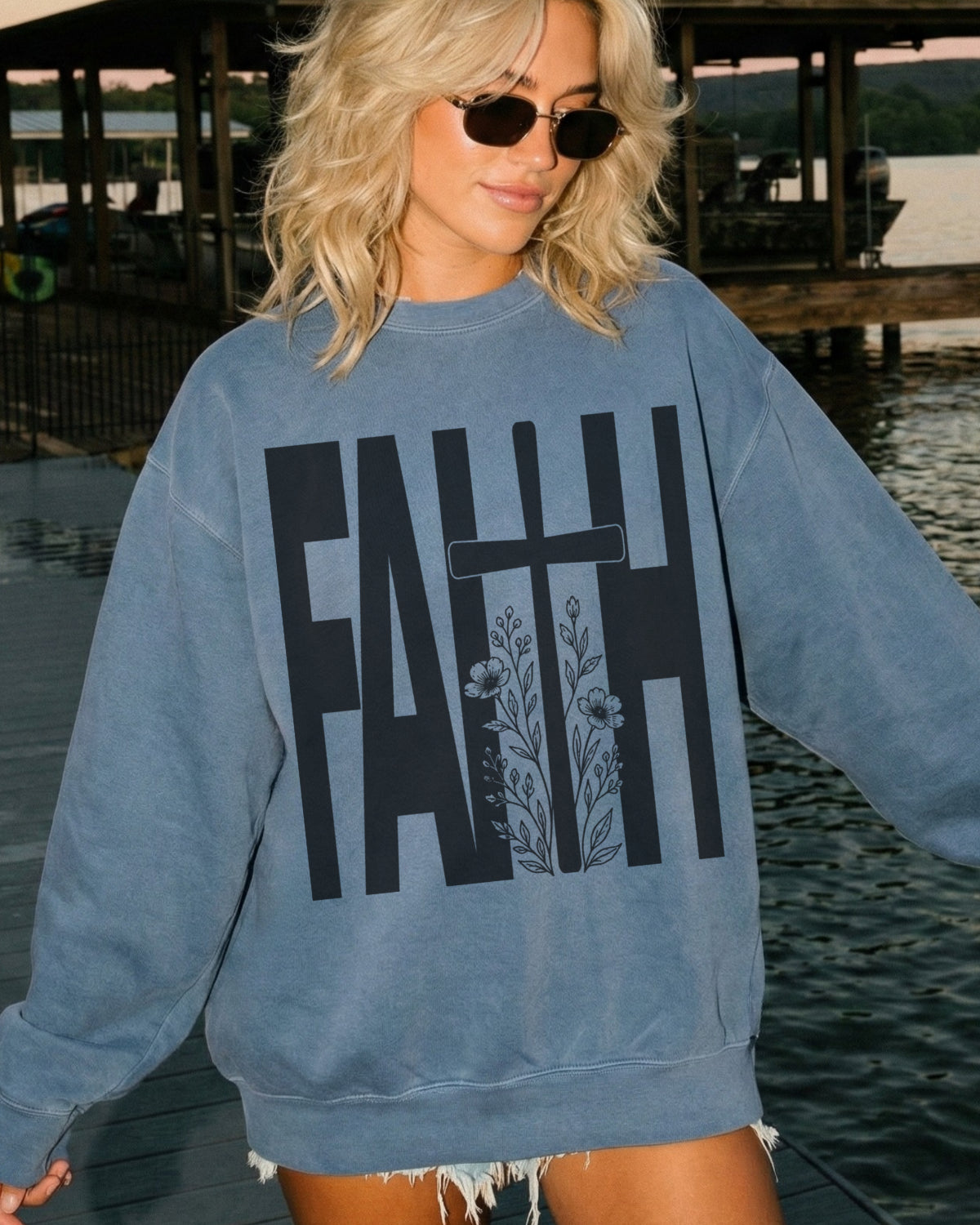 FAITH — Cross & Wildflowers Lightweight Sweatshirt