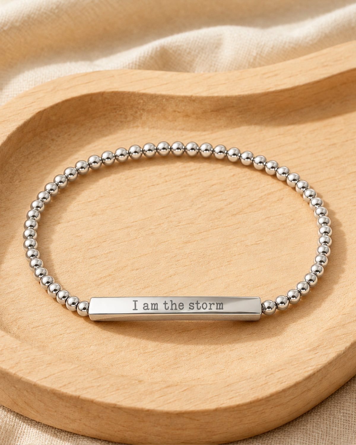 I Am the Storm Micro-Text Dainty Beaded Bracelet