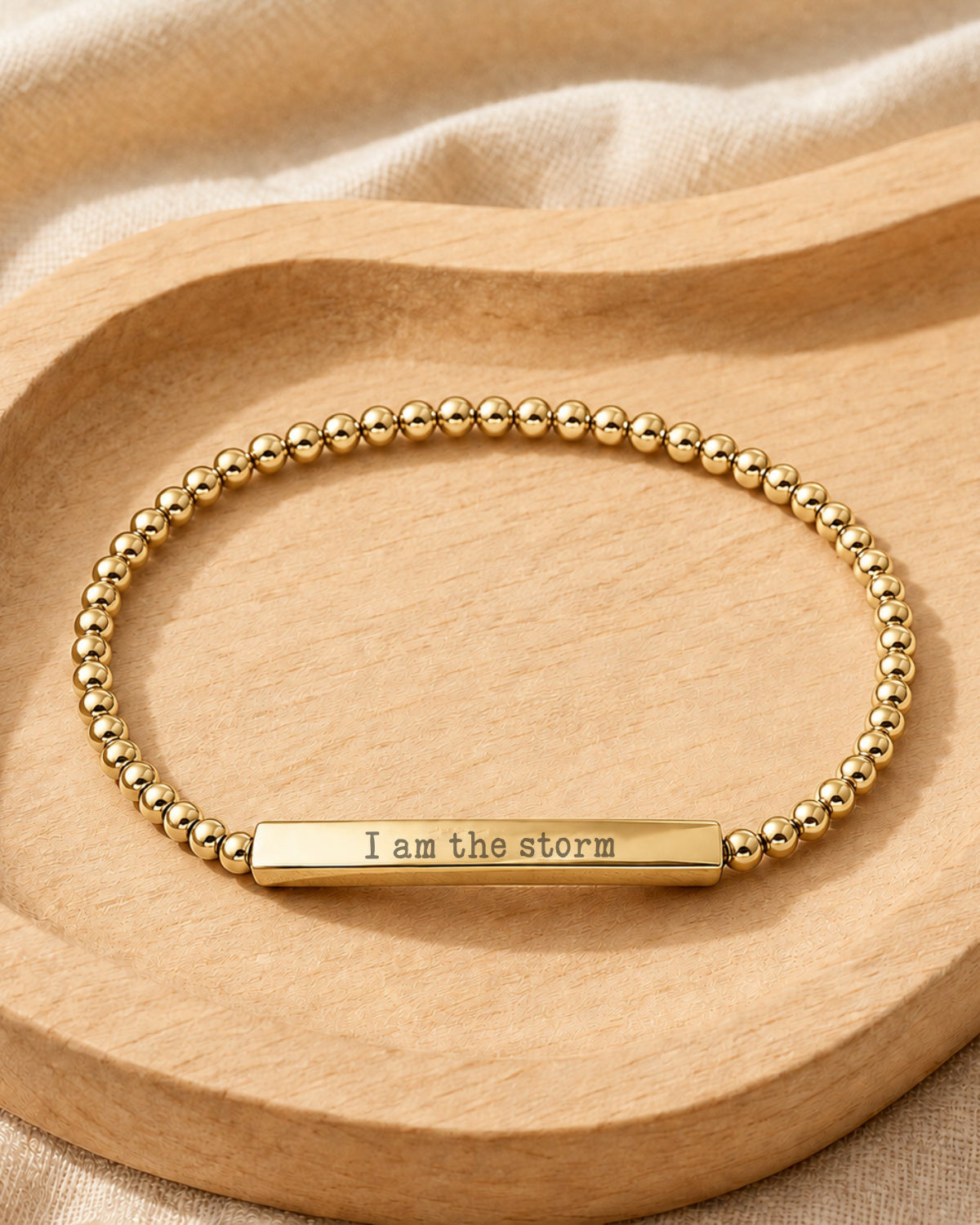 I Am the Storm Micro-Text Dainty Beaded Bracelet