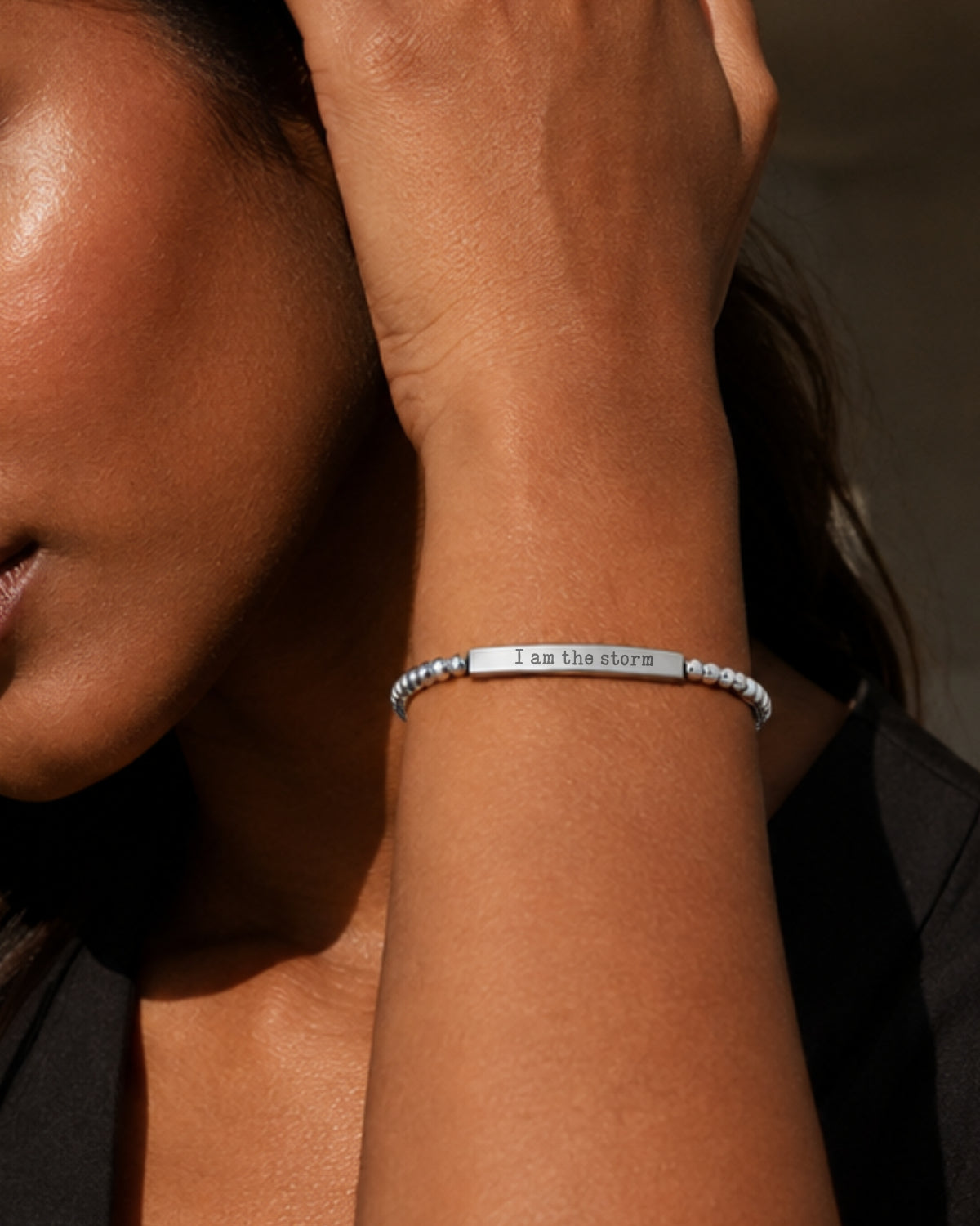 I Am the Storm Micro-Text Dainty Beaded Bracelet