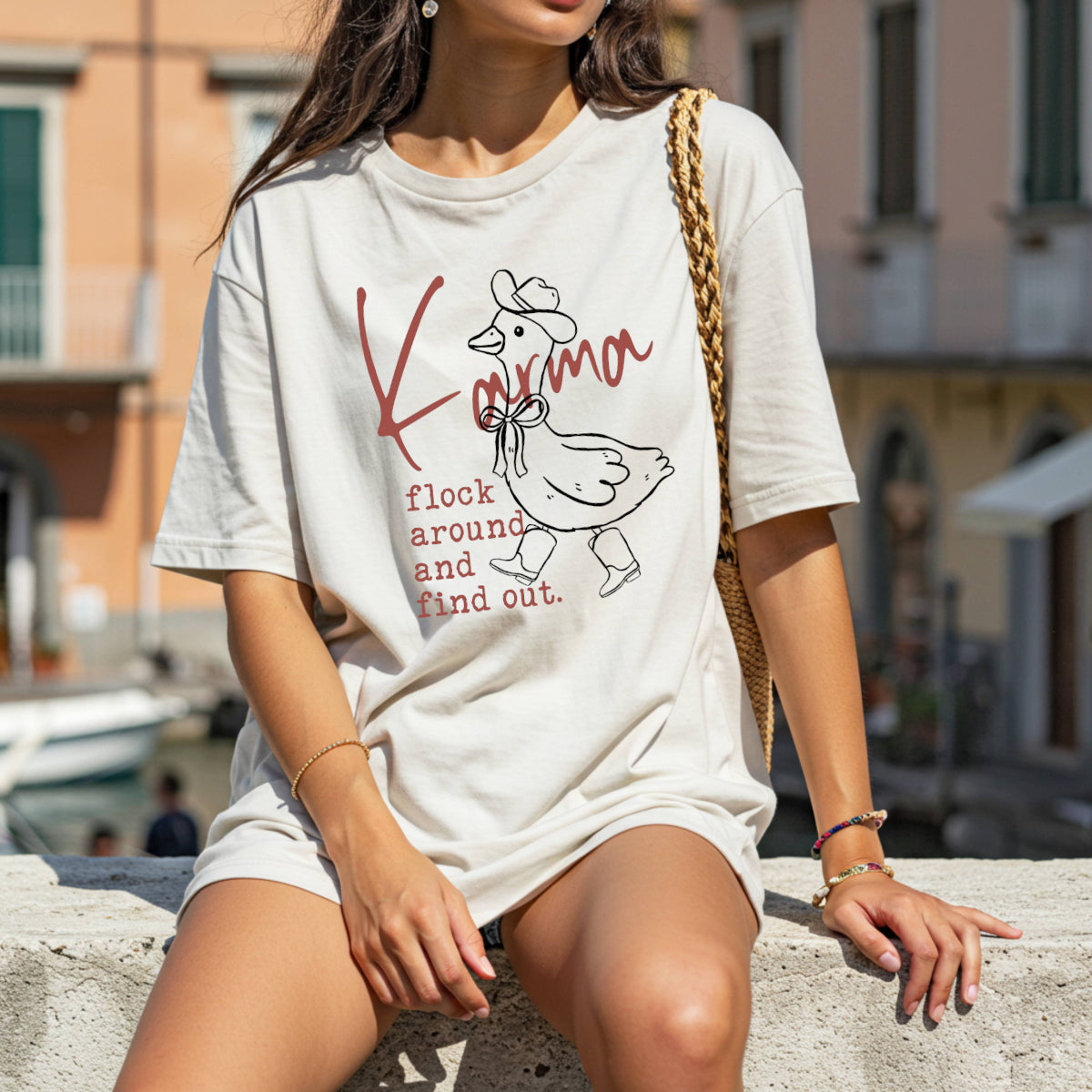 Karma “Flock Around and Find Out” Silly Goose Shirt – Funny Eco-Friendly Graphic Tee