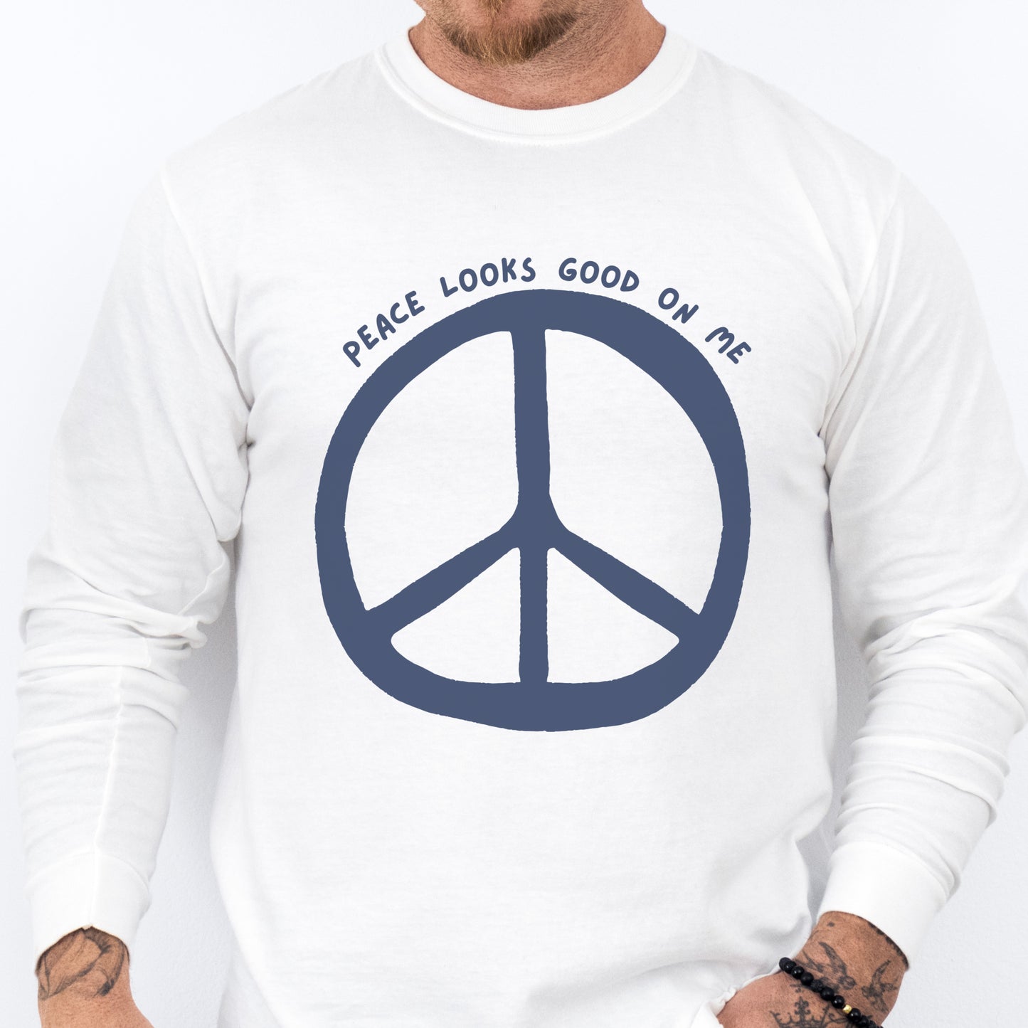Peace Looks Good On Me Long Sleeve Tee | Unisex Garment-Dyed Shirt, Cozy Fashion, Gift for Peace Lovers, Casual Wear, Eco-Friendly Apparel