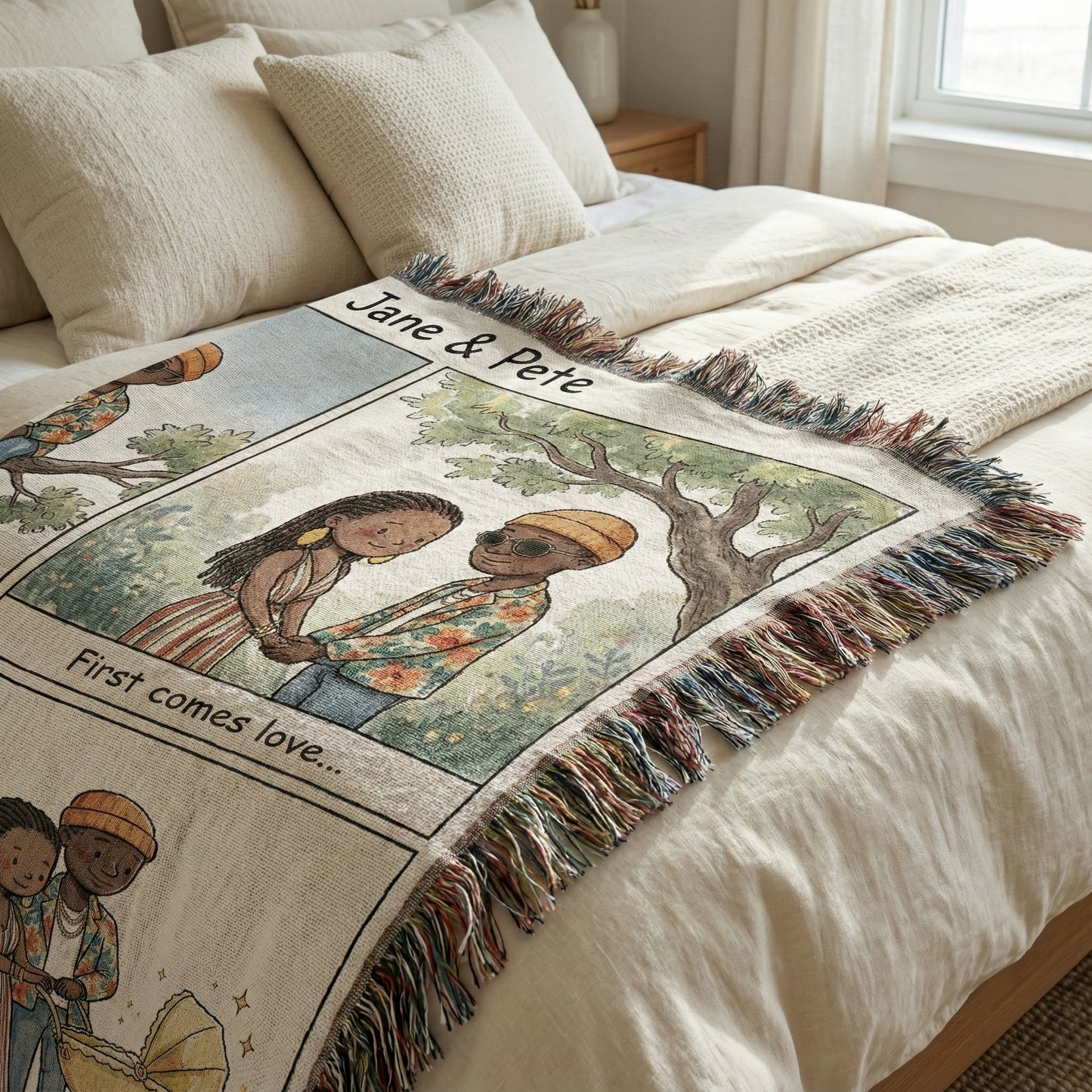 Personalized Love Story Blanket | Custom Cartoon Couple Comic | Wedding & Anniversary Gift