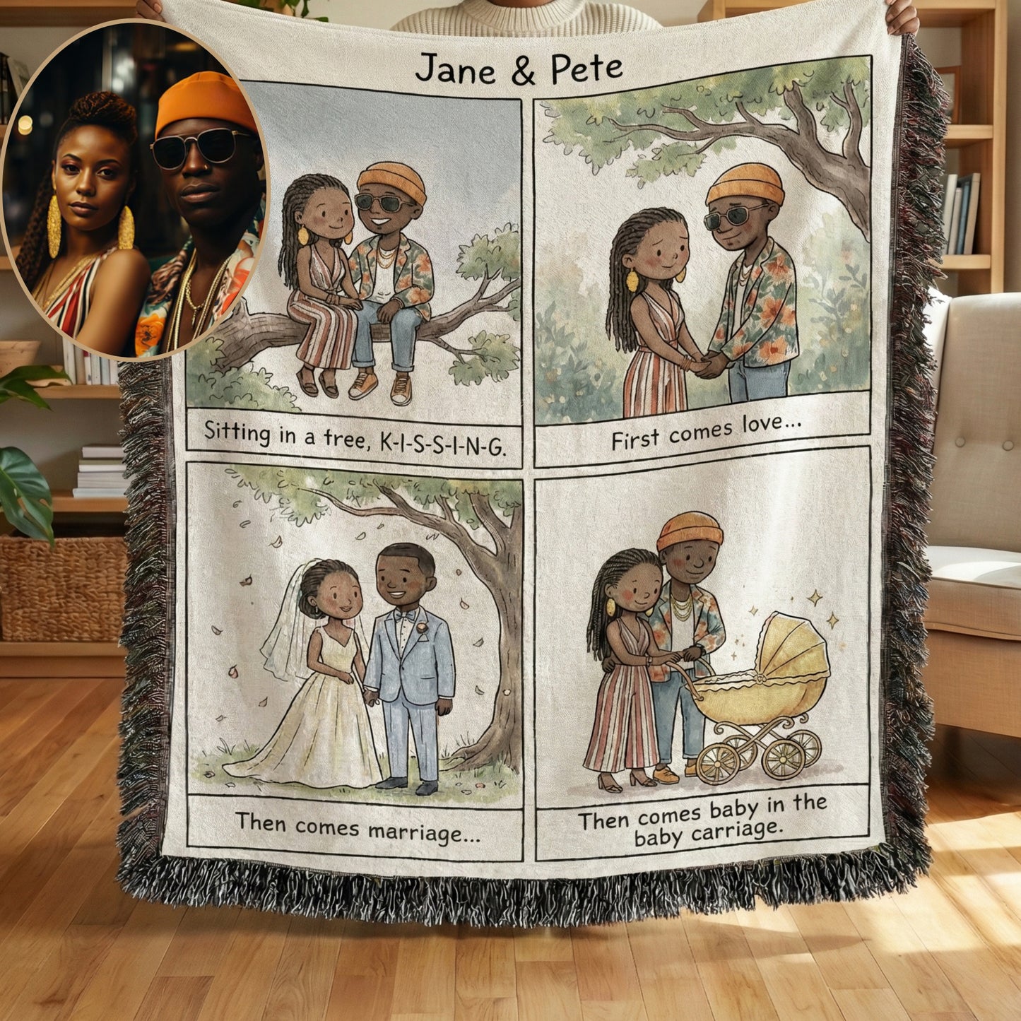 Personalized Love Story Blanket | Custom Cartoon Couple Comic | Wedding & Anniversary Gift