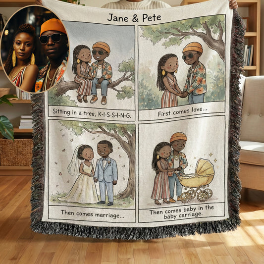 Personalized Love Story Blanket | Custom Cartoon Couple Comic | Wedding & Anniversary Gift