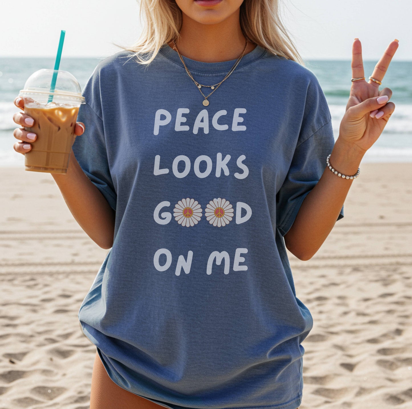 Peace Looks Good On Me Comfort Colors® Shirt – Retro Daisy Tee, Mindful Beach Vibes, Mental Health