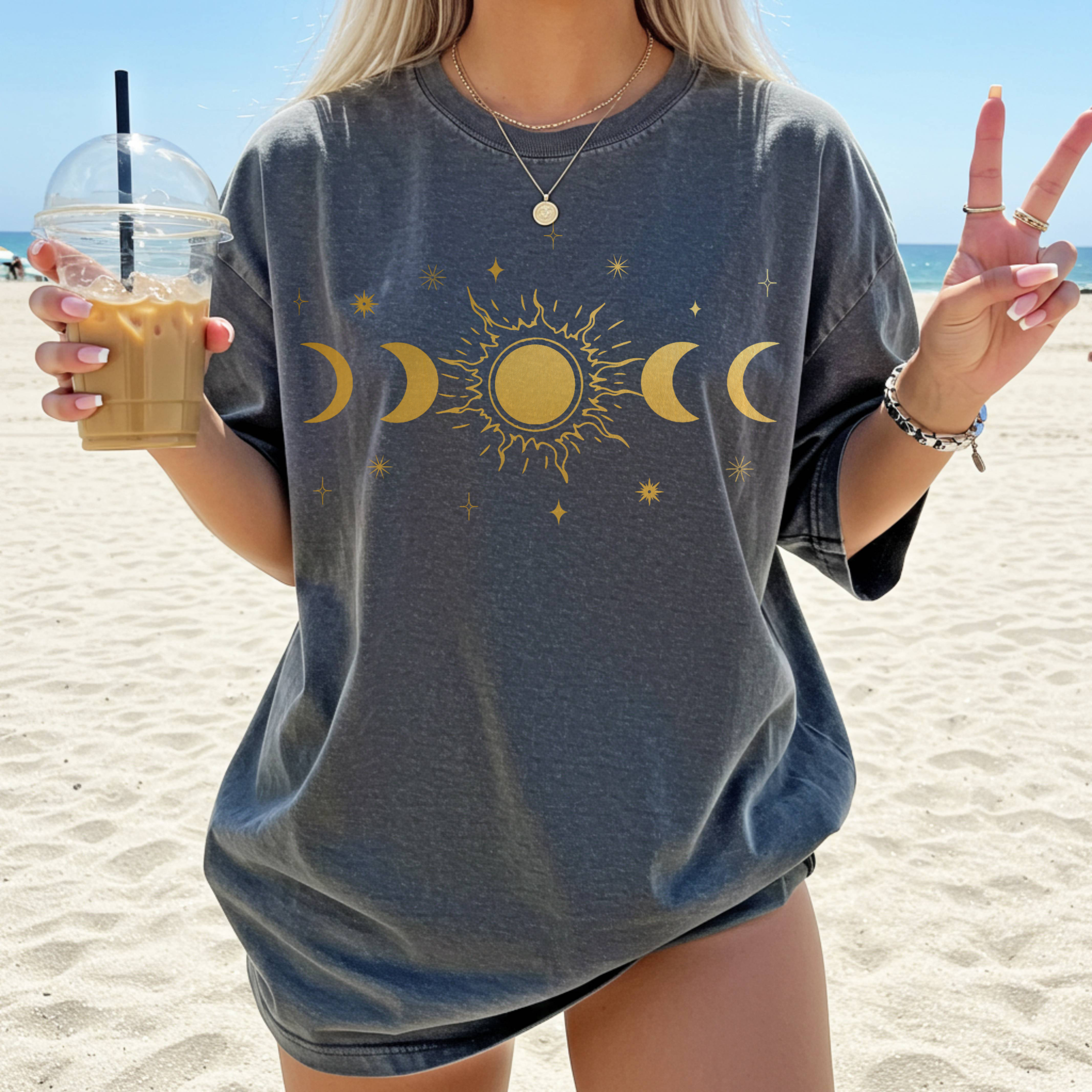 Celestial Sun and Moon Graphic Tee – Spiritual Relaxed or Oversized T-Shirt for Women