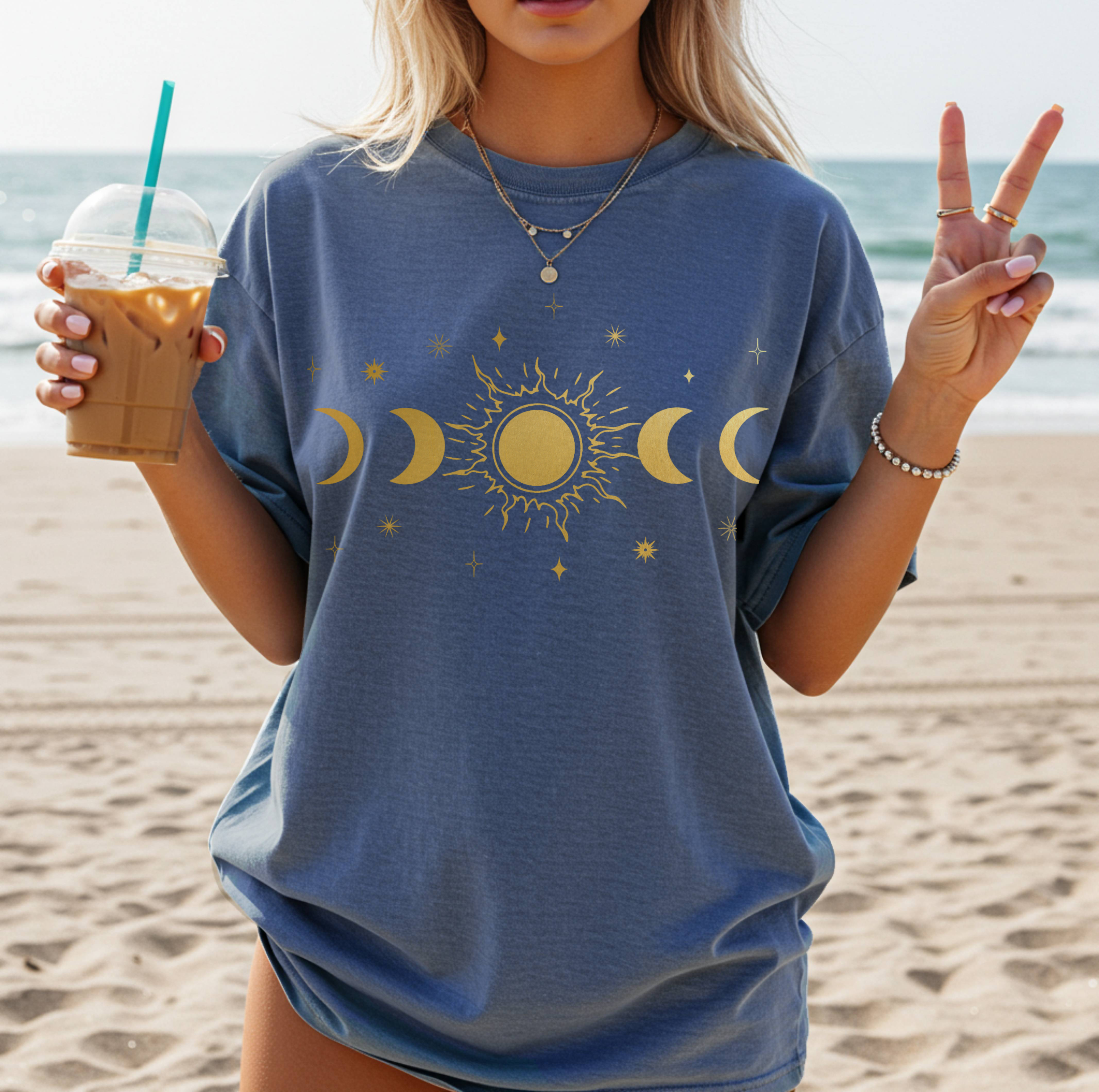 Celestial Sun and Moon Graphic Tee – Spiritual Relaxed or Oversized T-Shirt for Women
