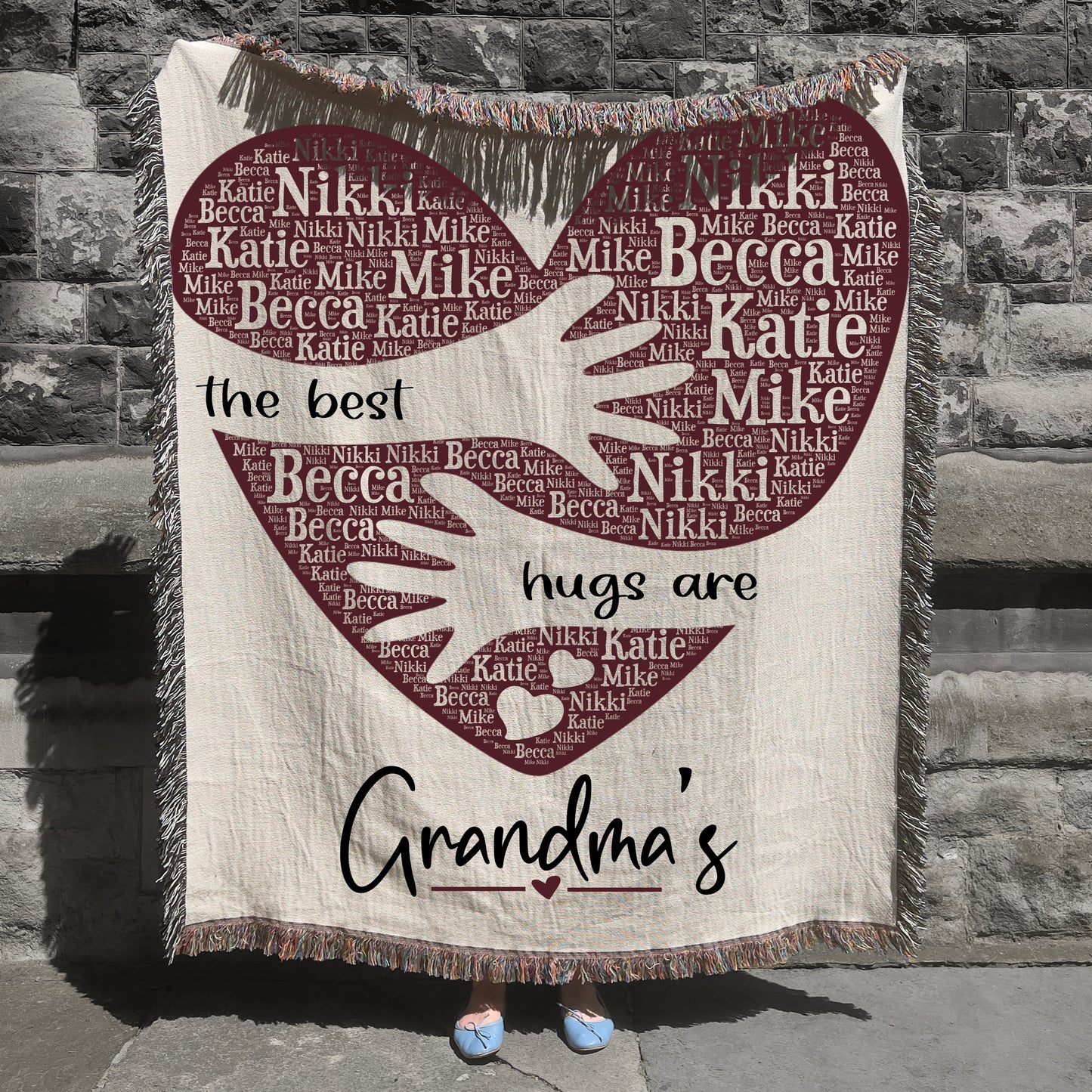 Personalized Woven Blanket for Grandma | "The Best Hugs" Heirloom Throw