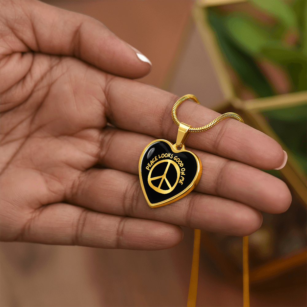 Peace Looks Good On Me - 18k Gold Plated Steel Heart Pendant Necklace