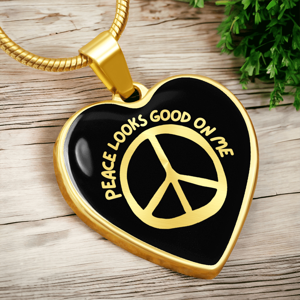 Peace Looks Good On Me - 18k Gold Plated Steel Heart Pendant Necklace
