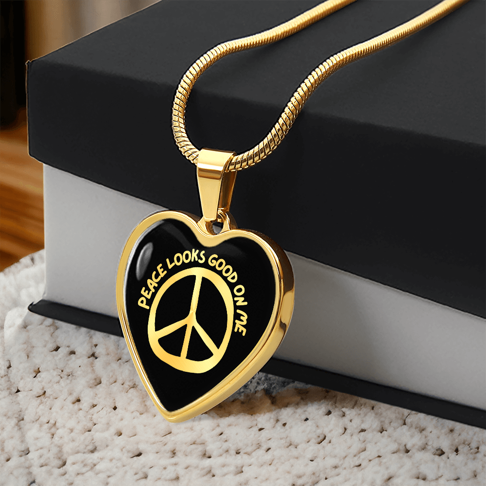 Peace Looks Good On Me - 18k Gold Plated Steel Heart Pendant Necklace