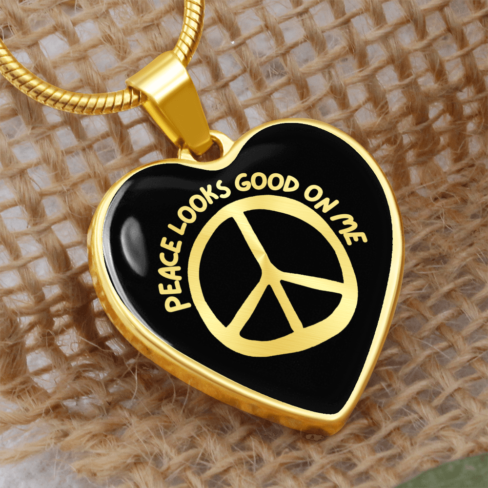 Peace Looks Good On Me - 18k Gold Plated Steel Heart Pendant Necklace