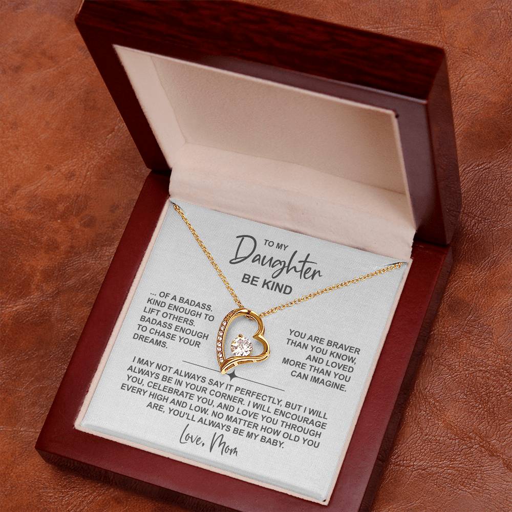 To My Daughter – Be Kind Heart Necklace From Mom (Be Kind Message Card) in 14K White Gold or 18K Gold Finish